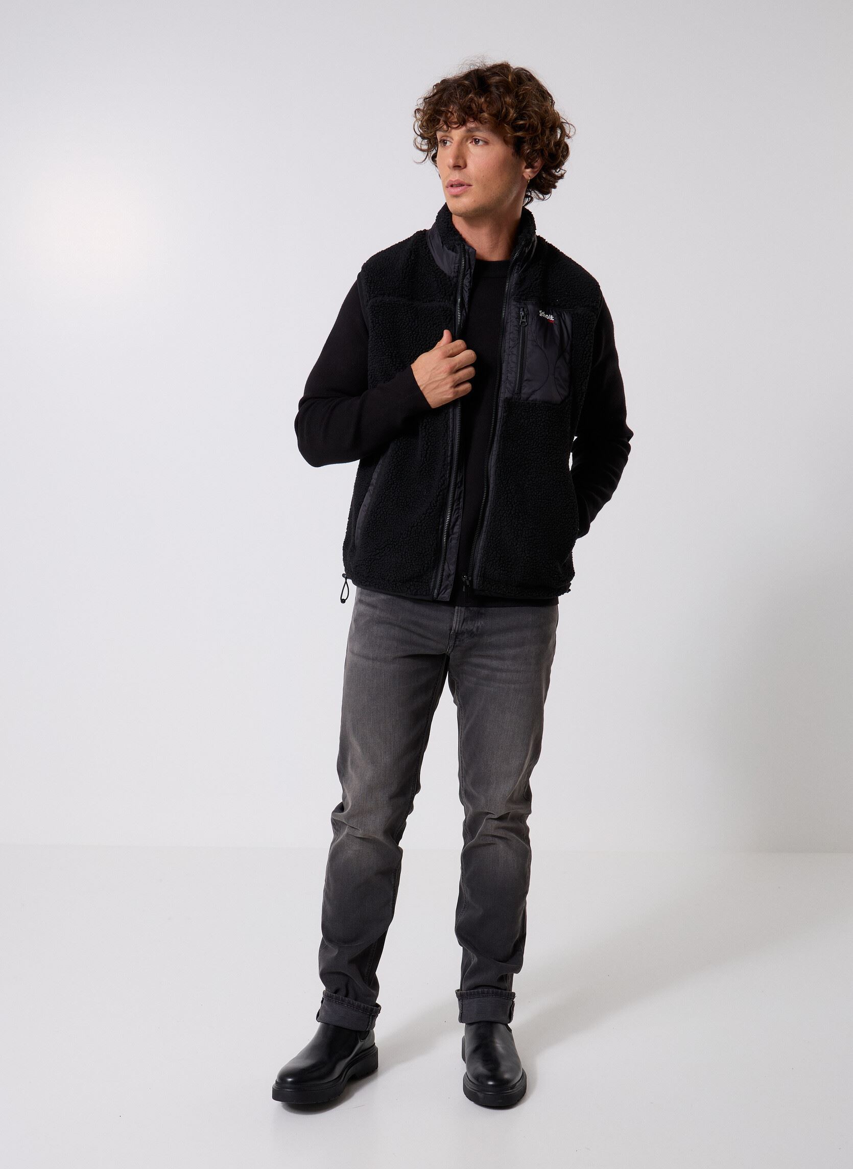 Fleece truien Cardigan Sans Manches Sherpa Nylon Schot heren zwart Schott Fleece truien Cardigan Sans Manches Sherpa Nylon Schot heren zwart SWWILLV-BLACK/BLACK