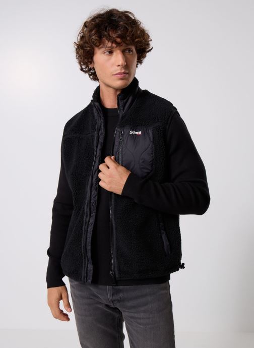 Schott Vestes polaires Cardigan Sans Manches Sherpa Nylon Schot homme noir