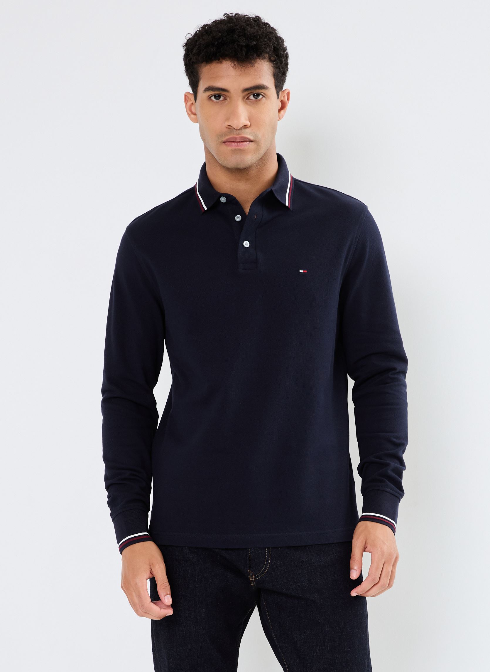 Polos L/S Tipped Slim Fit MW0MW33191 homme bleu Tommy Hilfiger Polos L/S Tipped Slim Fit MW0MW33191 homme bleu NAVY BLUE