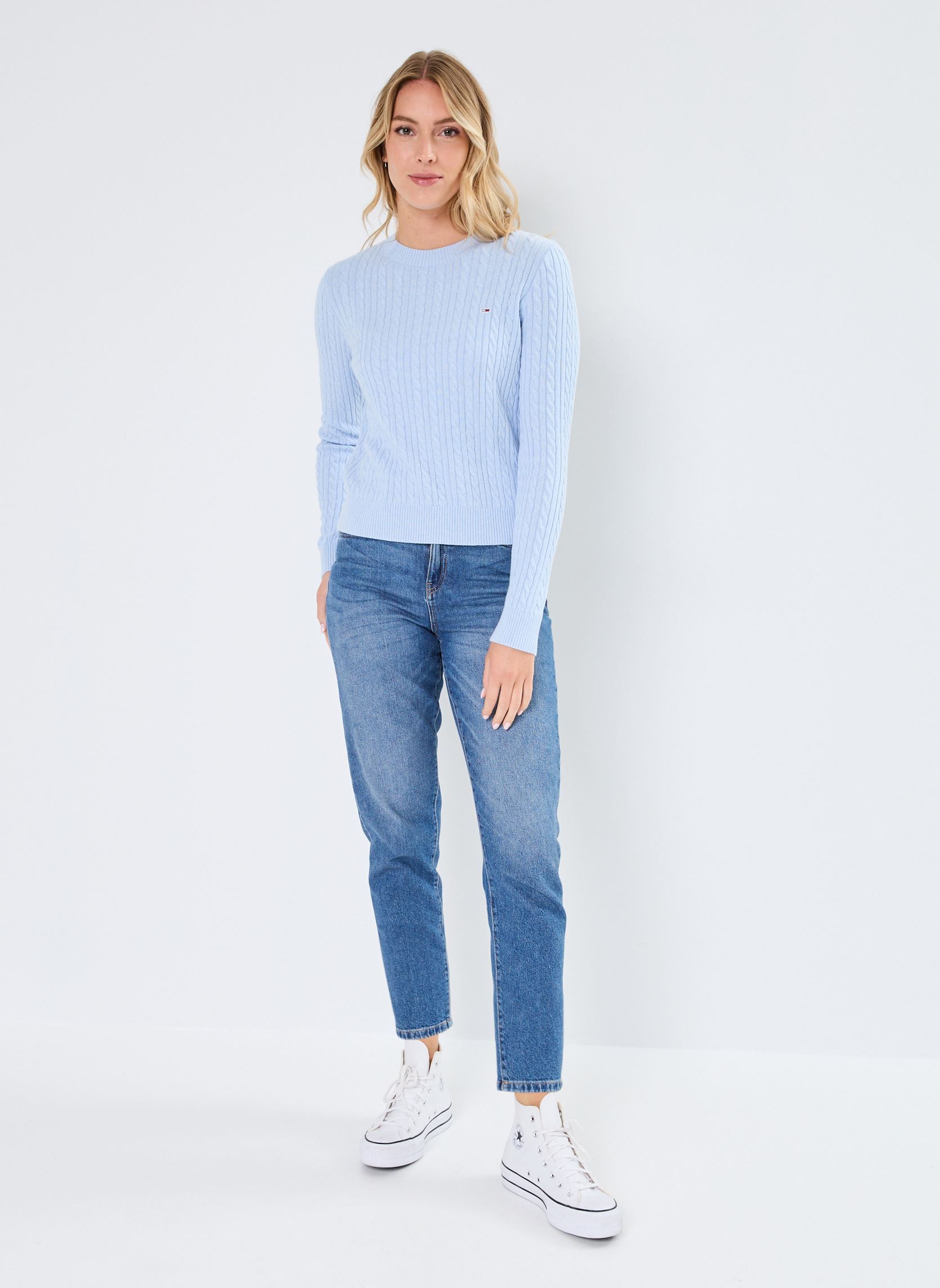 Maglioni Tjw Cable Essential DW0DW18683 donna blu Tommy Jeans Maglioni Tjw Cable Essential DW0DW18683 donna blu BLUE DSC