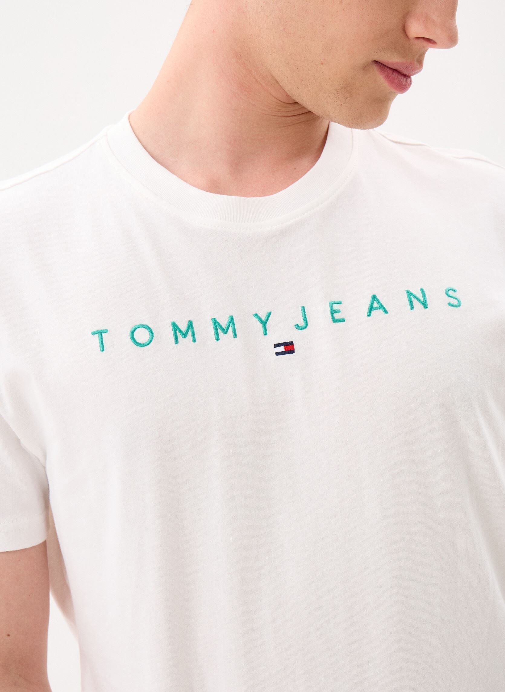 T-shirts met korte mouwen Tjm Reg Linear Logo DM0DM20744 heren wit Tommy Jeans T-shirts met korte mouwen Tjm Reg Linear Logo DM0DM20744 heren wit ECRU / BAHAMA GREEN