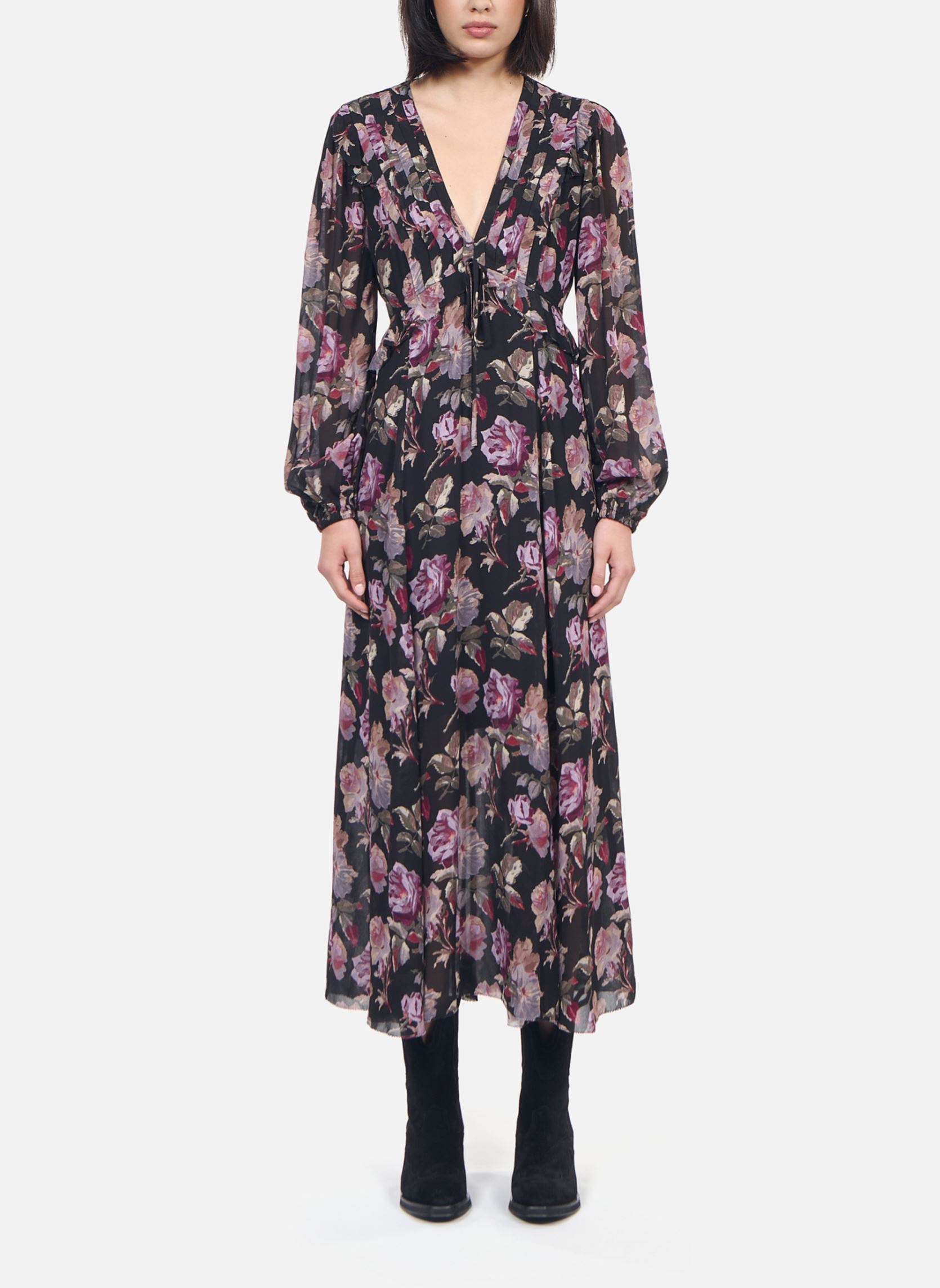 Robes longues FROB29079K femme noir The Kooples Robes longues FROB29079K femme noir BLA59