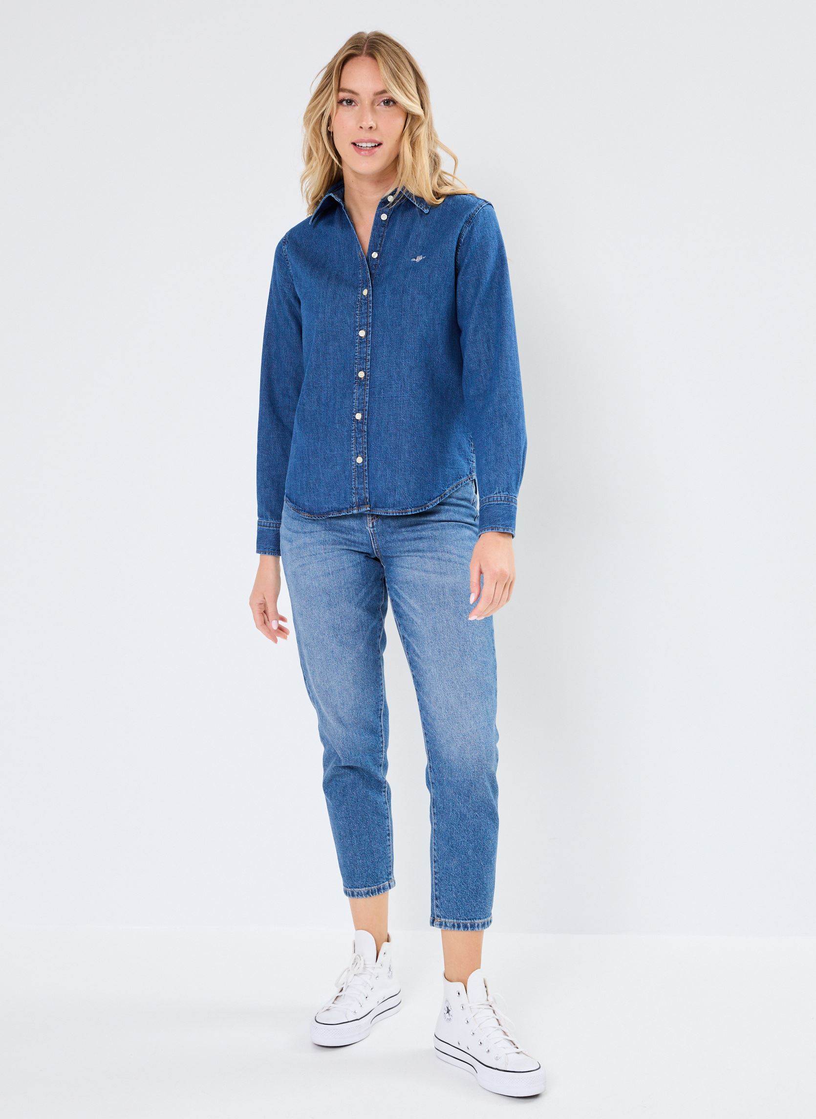 Chemises manches longues Reg Denim Shirt femme bleu GANT Chemises manches longues Reg Denim Shirt femme bleu INDIGO