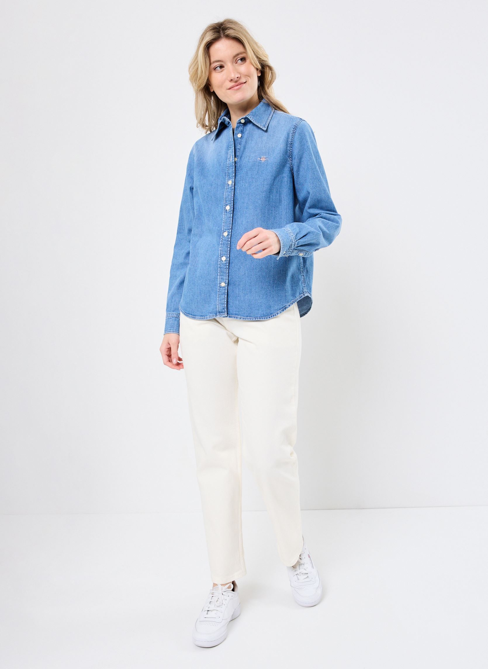 Chemises manches longues Reg Denim Shirt femme bleu GANT Chemises manches longues Reg Denim Shirt femme bleu INDIGO DELAVE FORT
