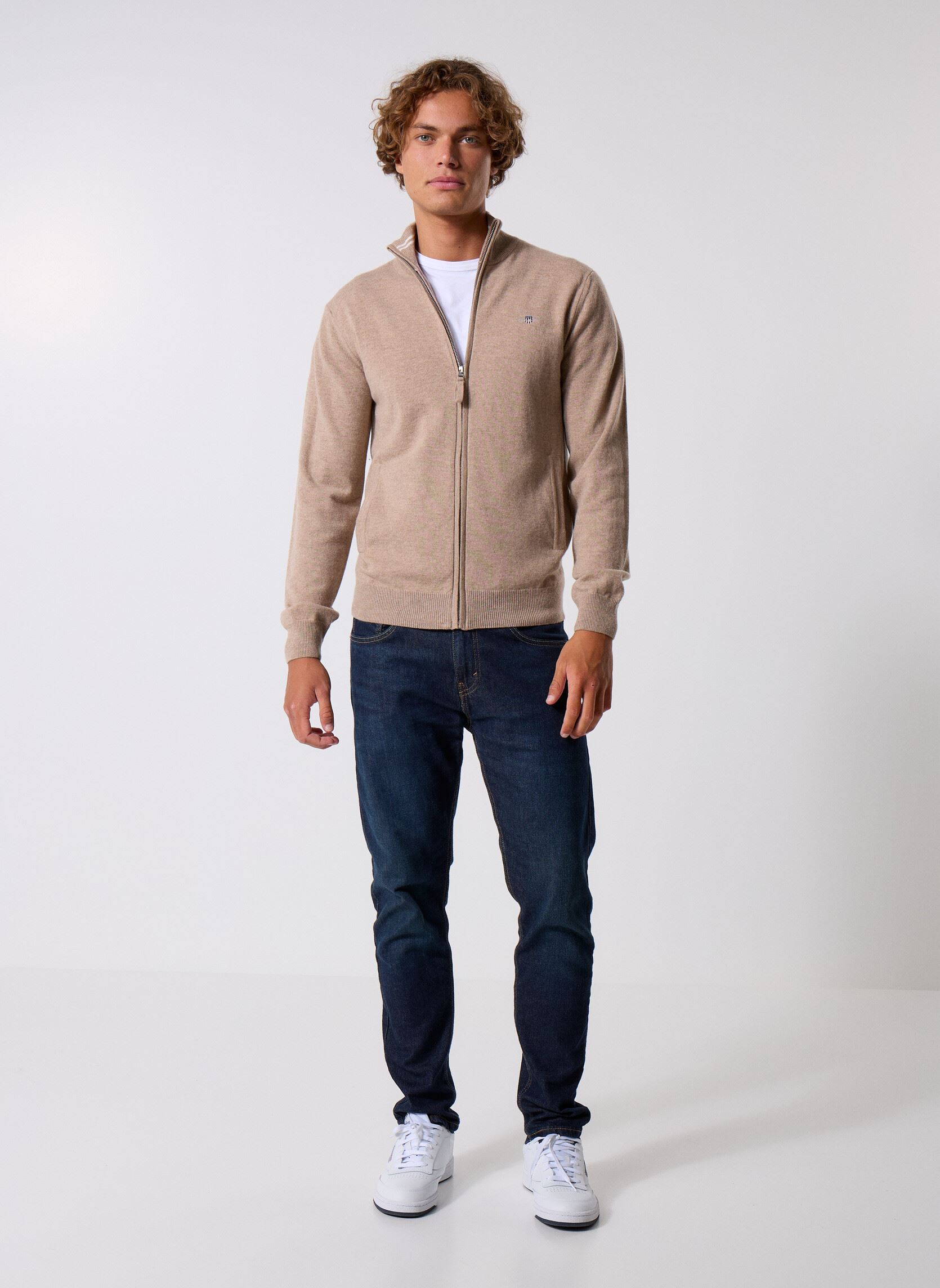 Gilets Superfine Lambswool Zip Cardigan homme beige GANT Gilets Superfine Lambswool Zip Cardigan homme beige DK. SAND MELANGE