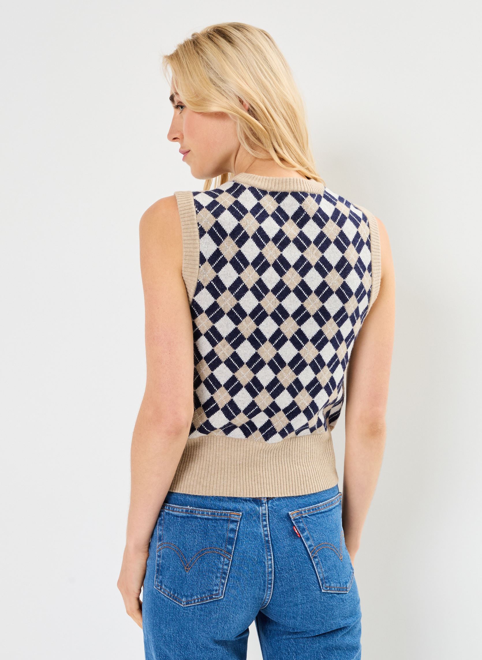Pulls Argyle C-Neck Vest femme beige GANT Pulls Argyle C-Neck Vest femme beige BRONZE FONCE