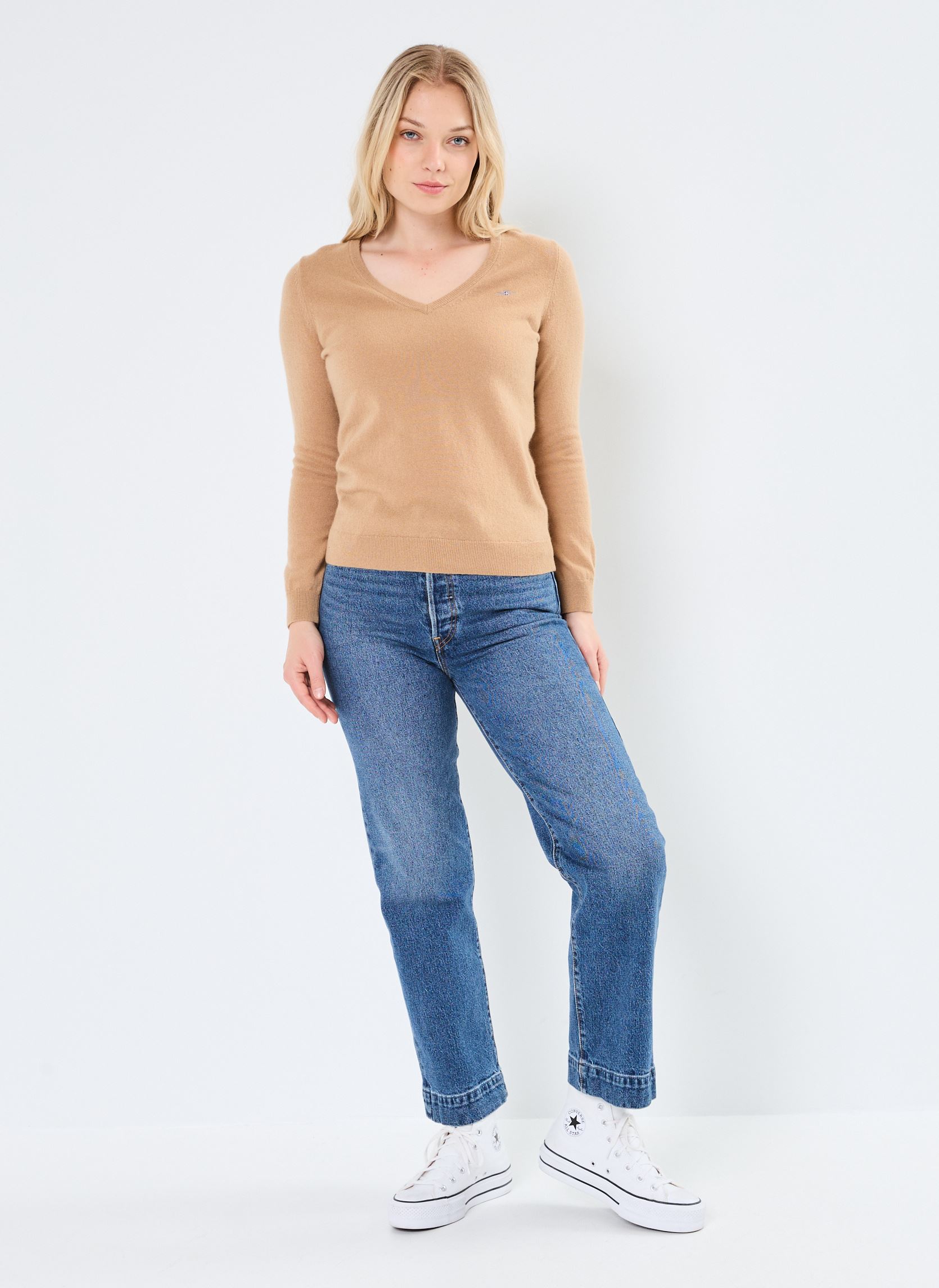 Maglioni Extrafine Lambswool V-Neck donna beige GANT Maglioni Extrafine Lambswool V-Neck donna beige BRONZE FONCE
