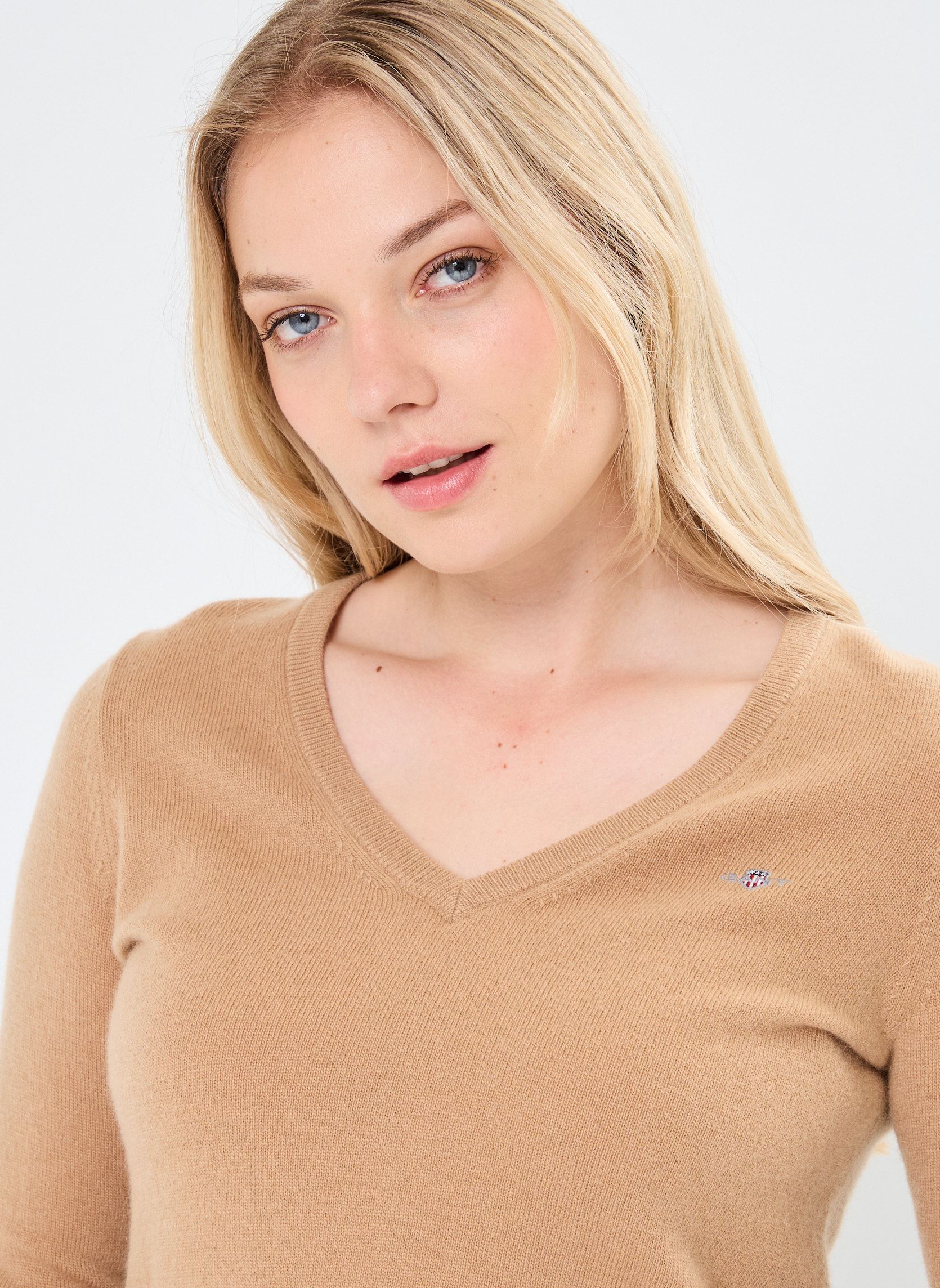 Maglioni Extrafine Lambswool V-Neck donna beige GANT Maglioni Extrafine Lambswool V-Neck donna beige BRONZE FONCE