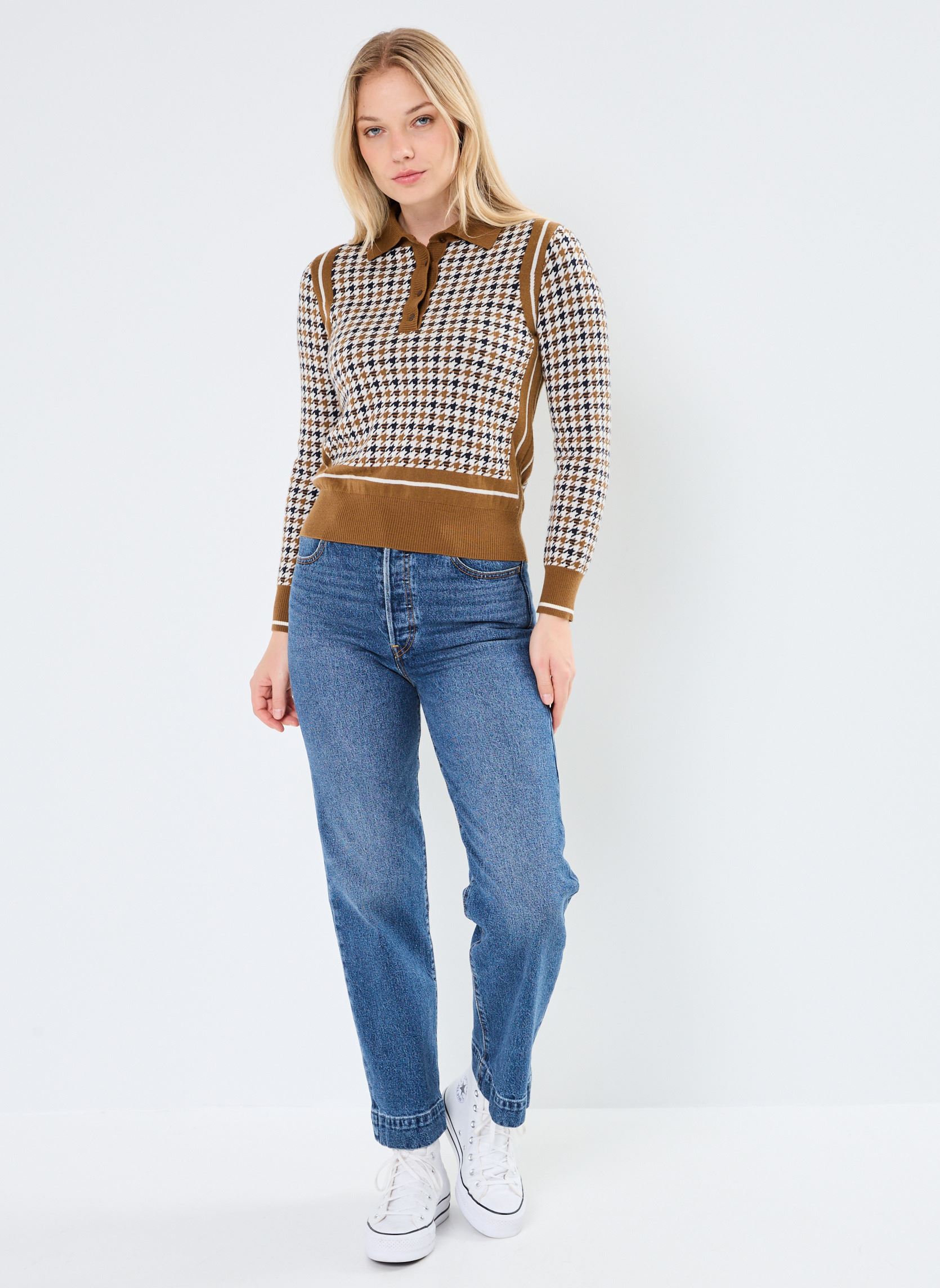 Pulls Houndstooth Jacquard Polo femme beige GANT Pulls Houndstooth Jacquard Polo femme beige OCRE BRULE