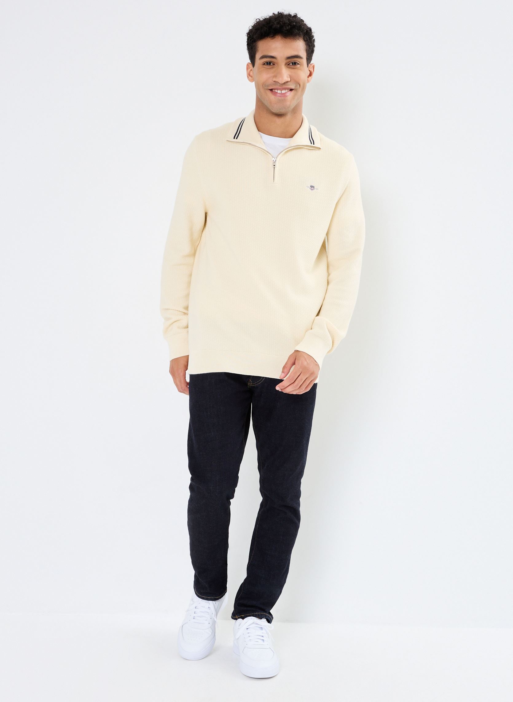 Pulls Cotton Micro Textured Half Zip homme blanc GANT Pulls Cotton Micro Textured Half Zip homme blanc CREME