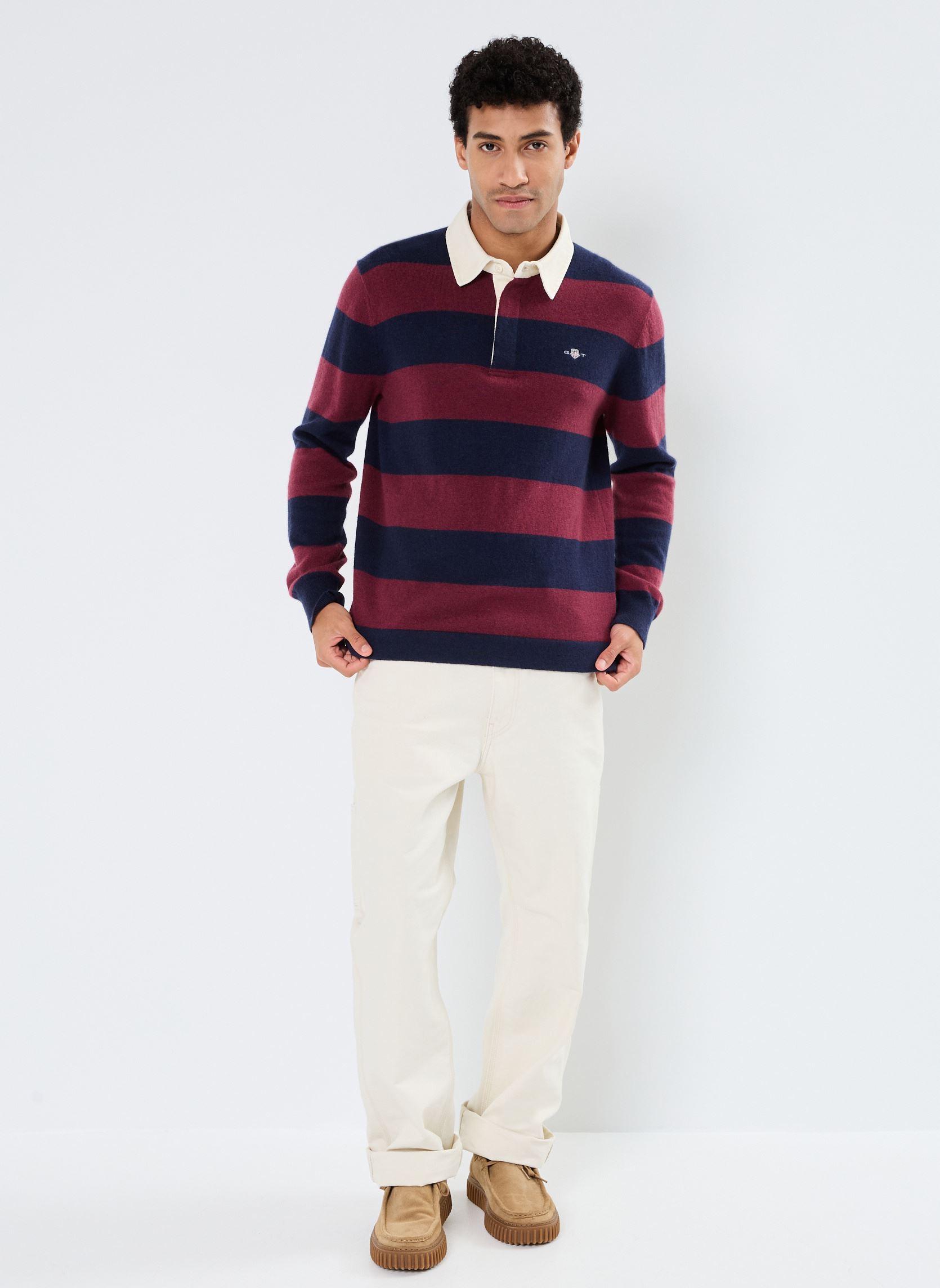 Pulls Extrafine Lambswool Striped Rugger homme bleu GANT Pulls Extrafine Lambswool Striped Rugger homme bleu MARINE