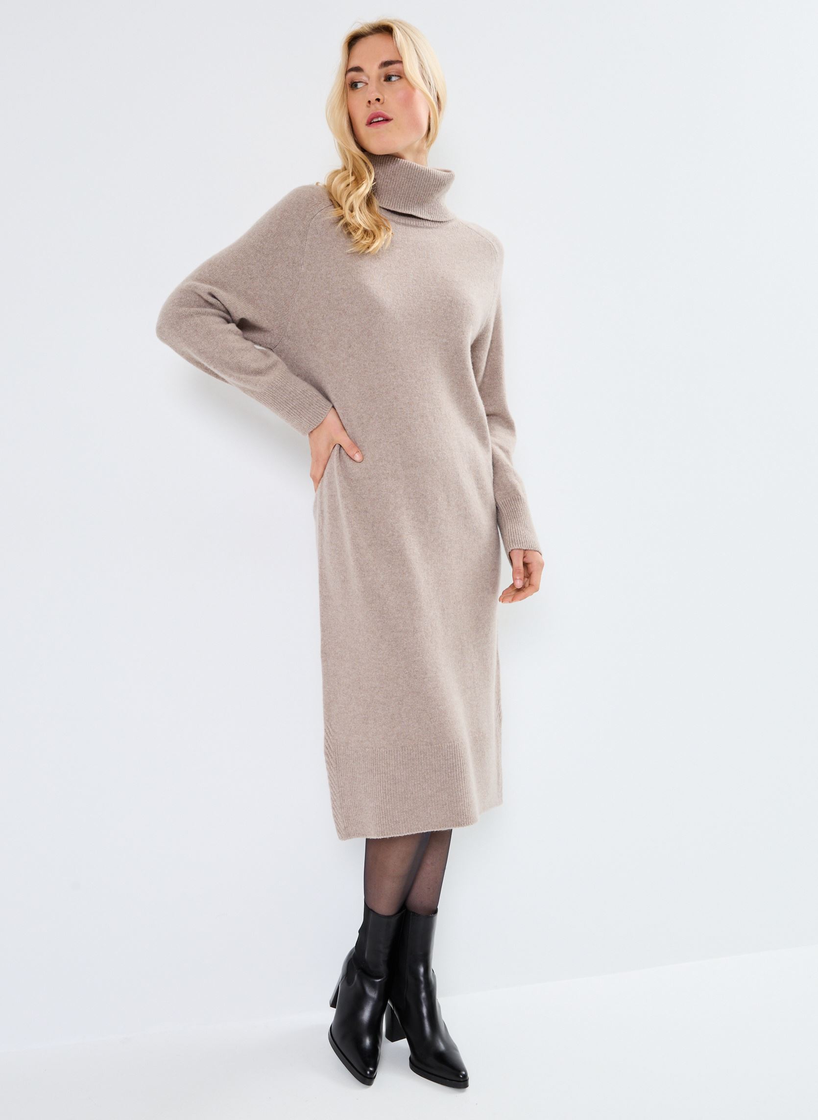 Robes longues Herringbone Detail Rollneck Dress femme beige GANT Robes longues Herringbone Detail Rollneck Dress femme beige GRIS CHAUD