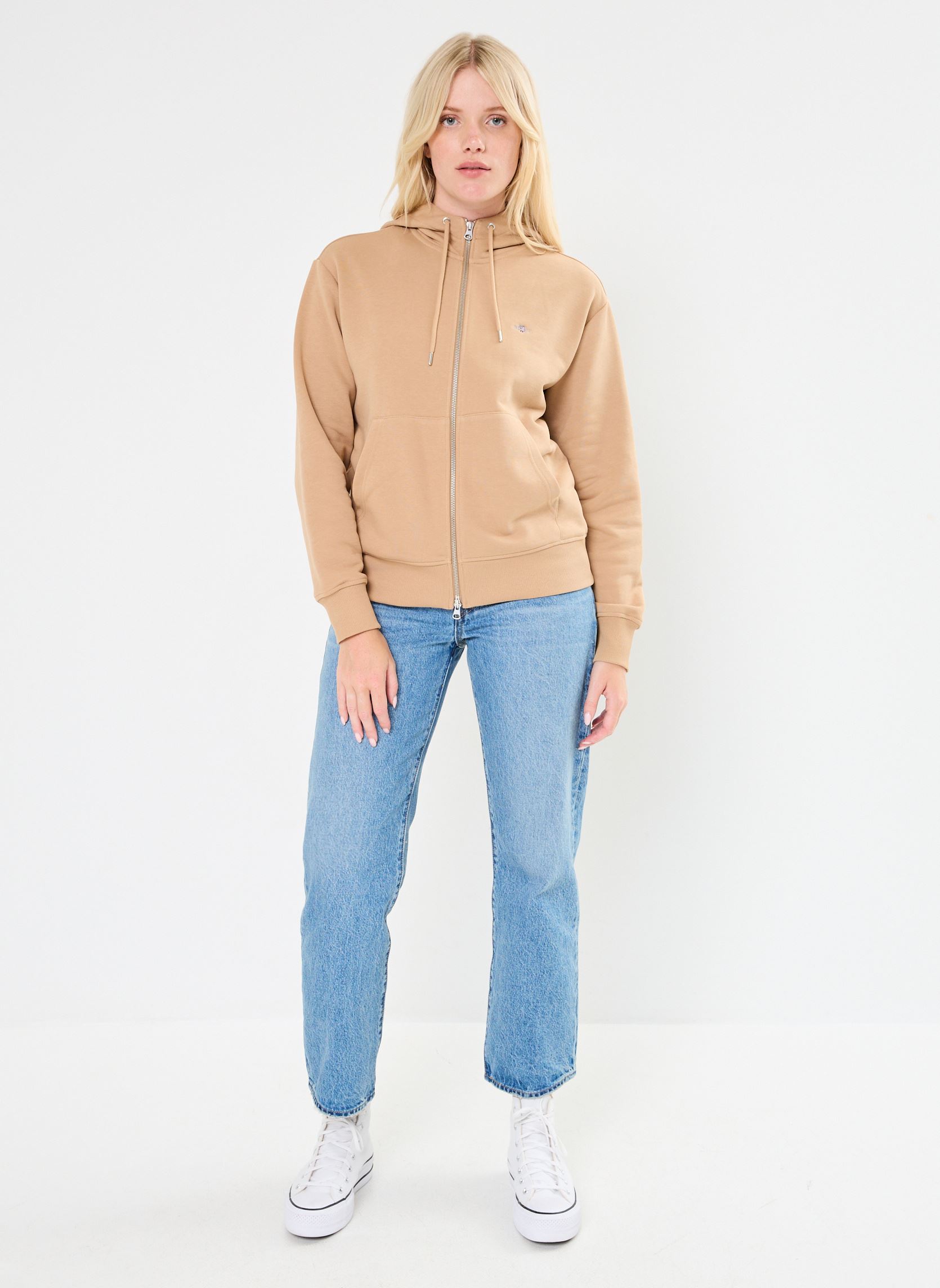 Sweaters met rits Shield Zip Hoodie dames beige GANT Sweaters met rits Shield Zip Hoodie dames beige BRONZE FONCE