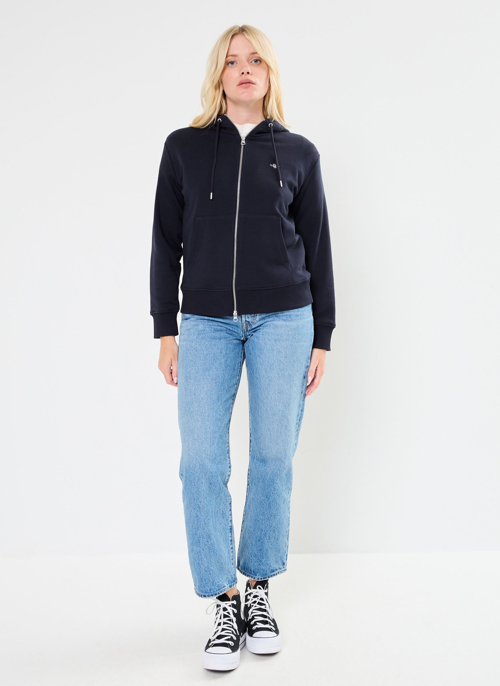 Felpe con zip Shield Zip Hoodie donna blu GANT Felpe con zip Shield Zip Hoodie donna blu BLEU NUIT
