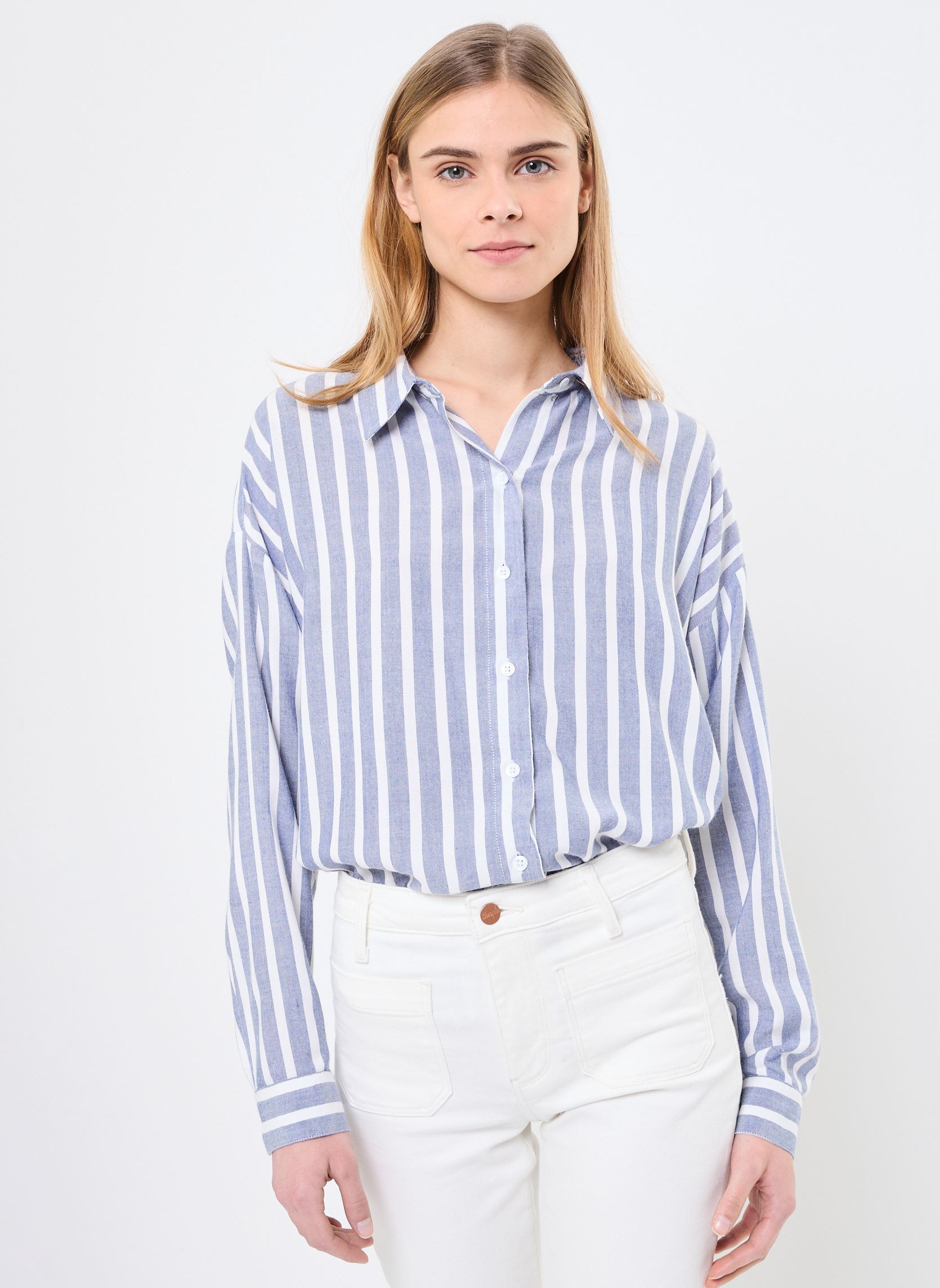 Chemises manches longues Clara femme bleu La Petite Etoile Chemises manches longues Clara femme bleu Marine/Ecru