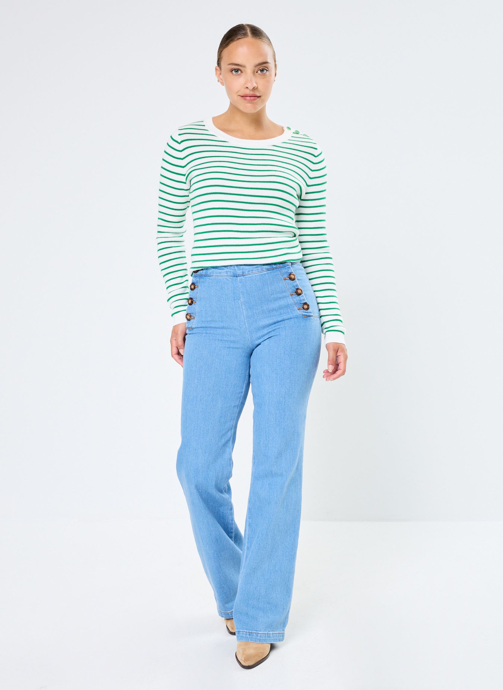 Pulls Molly femme blanc La Petite Etoile Pulls Molly femme blanc ECRU/VERT