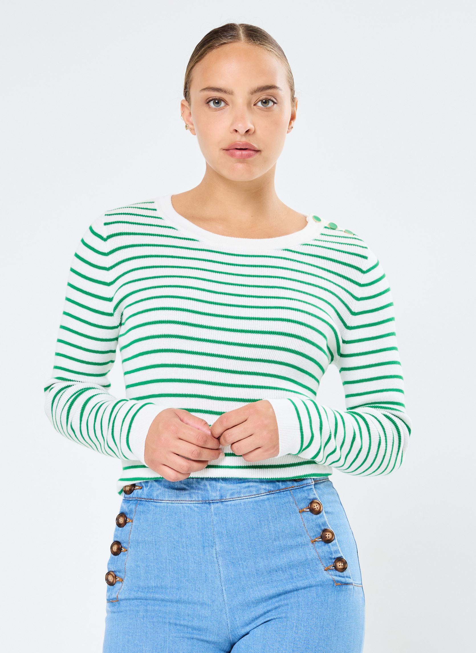 Pulls Molly femme blanc La Petite Etoile Pulls Molly femme blanc ECRU/VERT