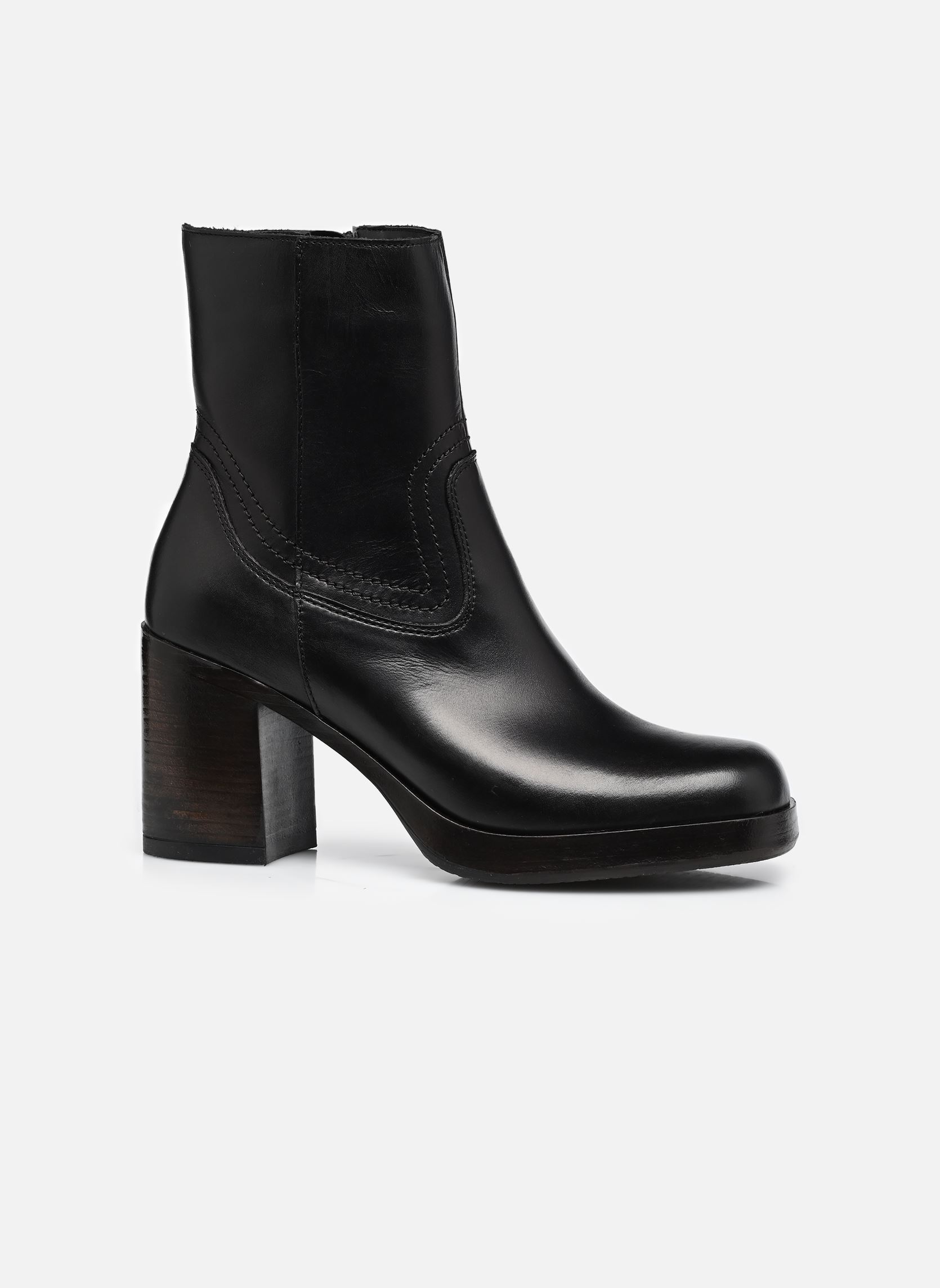 Bottines Eram En Cuir Noir - Taille 39, Doublure Cuir, Talon Moyen - Occasion Très Bon état