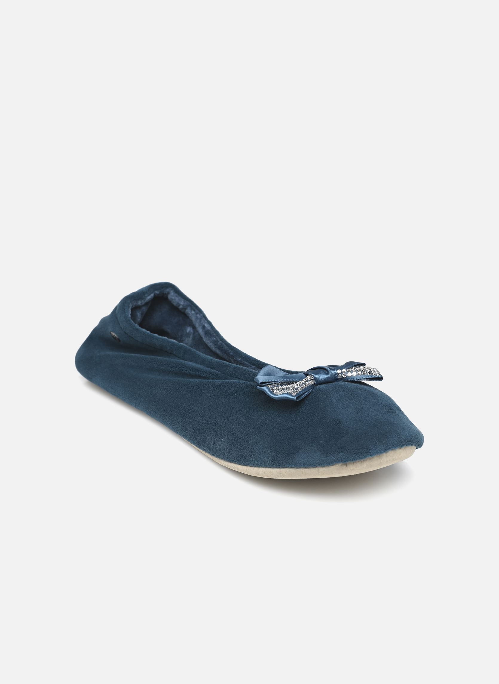 Pantoffels Ballerine - Microvelours - Noeud Précieu dames blauw Isotoner Pantoffels Ballerine - Microvelours - Noeud Précieu dames blauw BLEU CANARD