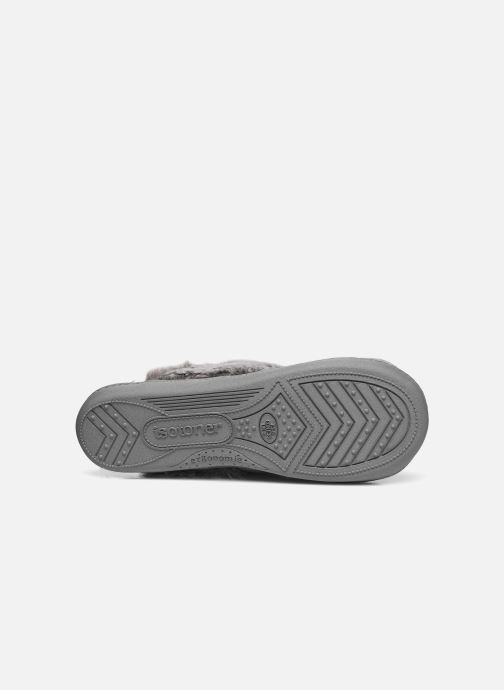 Chaussons Mules Isotoner En Polaire Douce Pour Fille - Semelle Ergonomique Antidérapante - Gris Chiné Avec Motif Fleuri