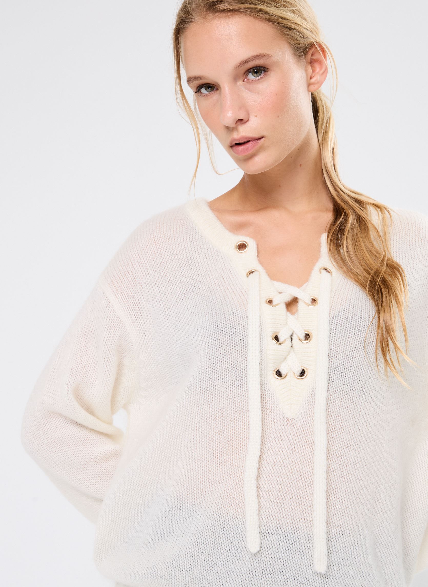 Pulls Buchette femme blanc Des Petits Hauts Pulls Buchette femme blanc Ecru