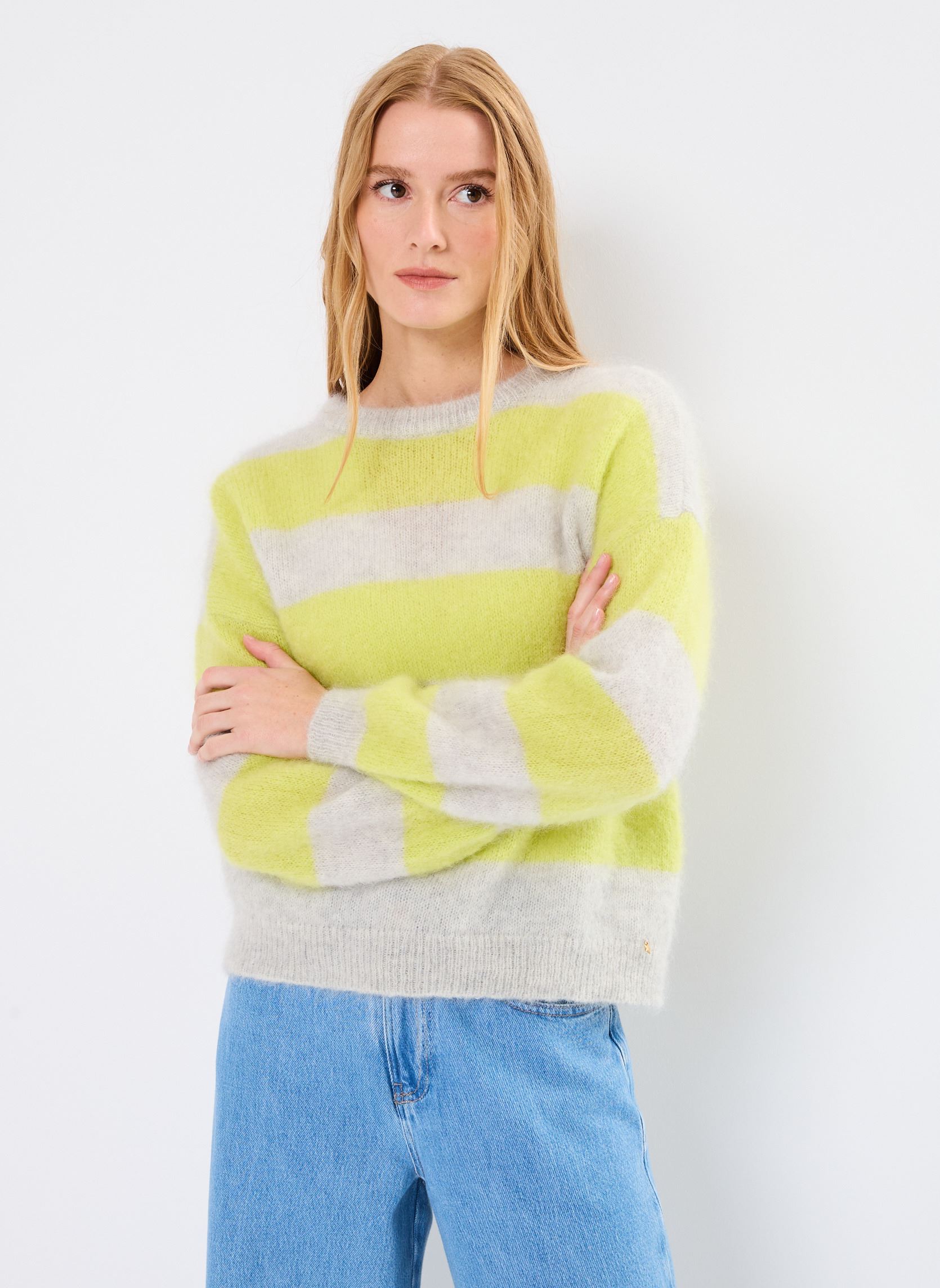 Pull Gris Col Rond Des Petits Hauts - Taille 2 En Mohair Et Nylon
