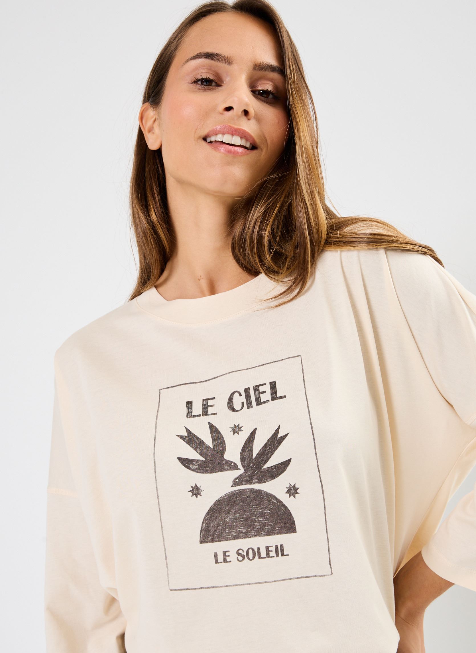 Kurzarm-T-Shirts Janou damen beige Des Petits Hauts Kurzarm-T-Shirts Janou damen beige Creme