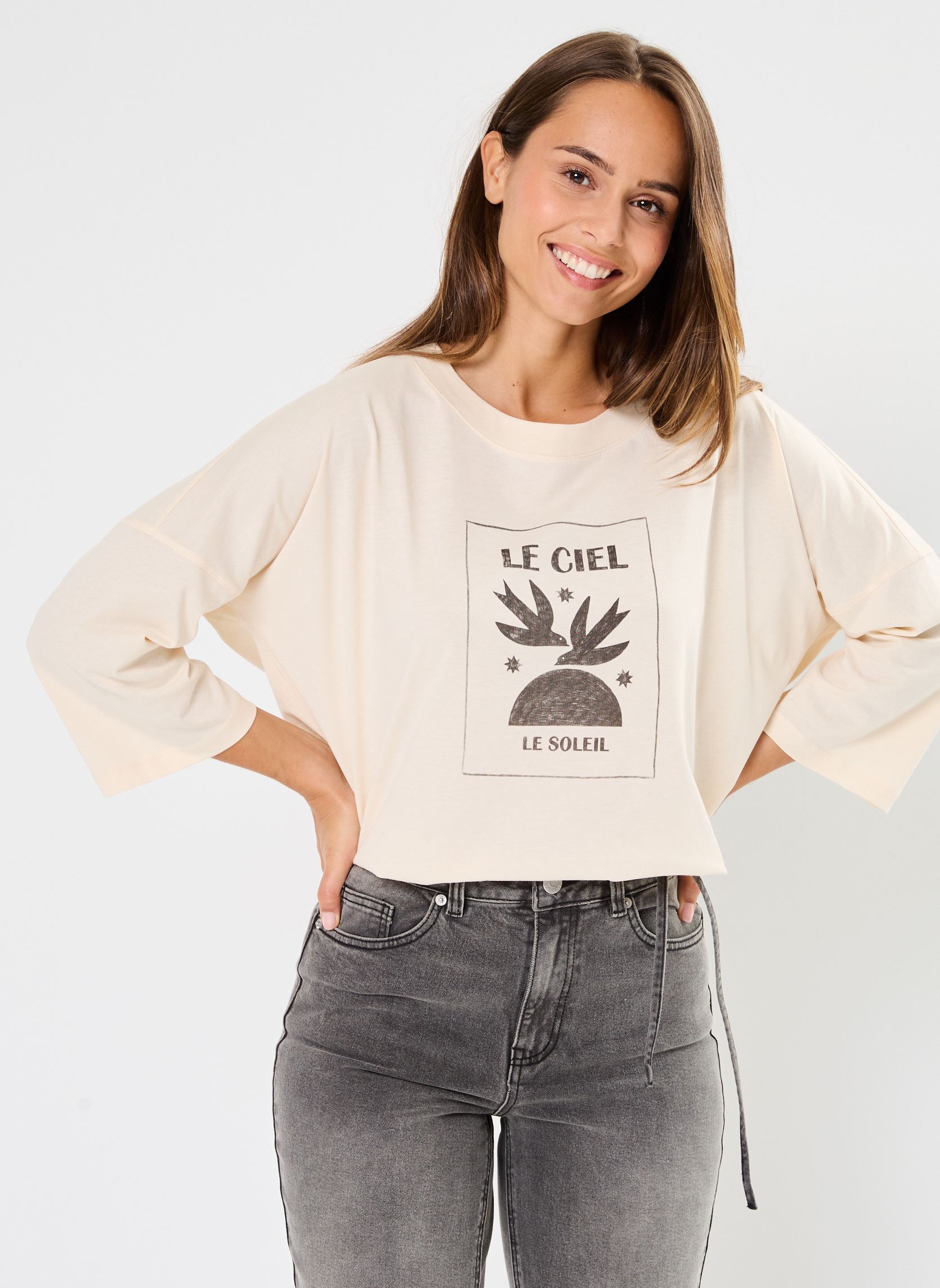 Kurzarm-T-Shirts Janou damen beige Des Petits Hauts Kurzarm-T-Shirts Janou damen beige Creme