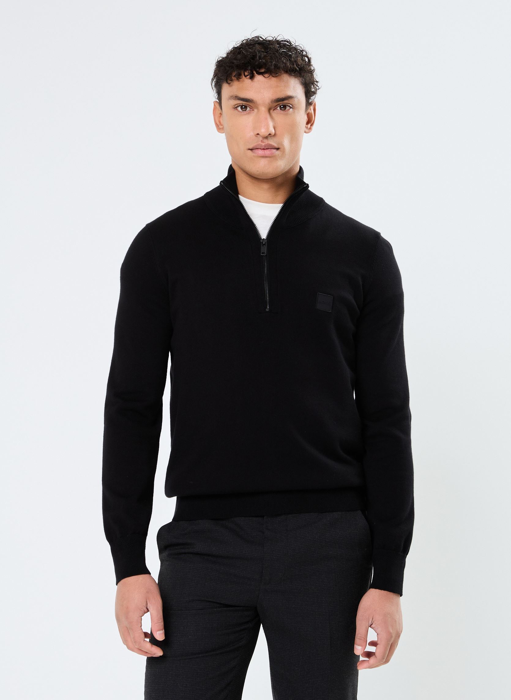 Sweat shirt BOSS Pull Kanobix Demi Zip Ecru EU - vue 6