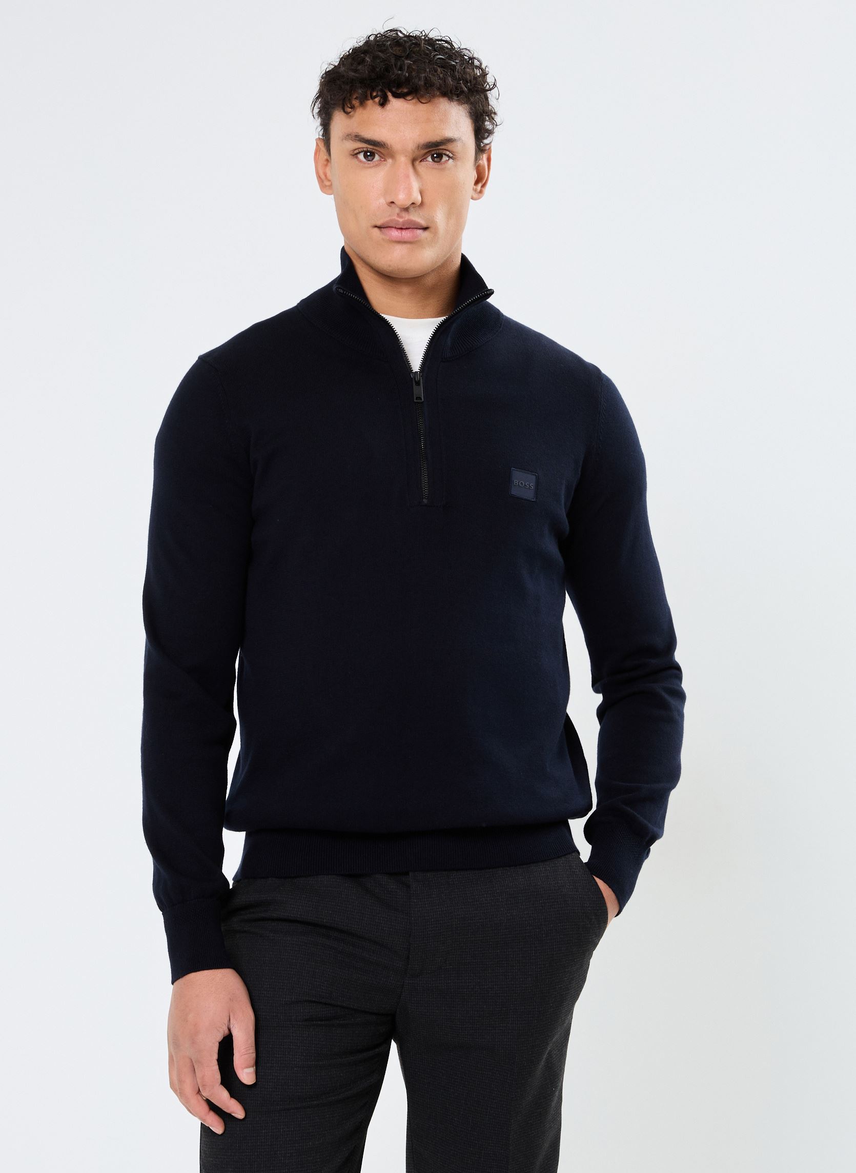 Sweat shirt BOSS Pull Kanobix Demi Zip Ecru EU - vue 4