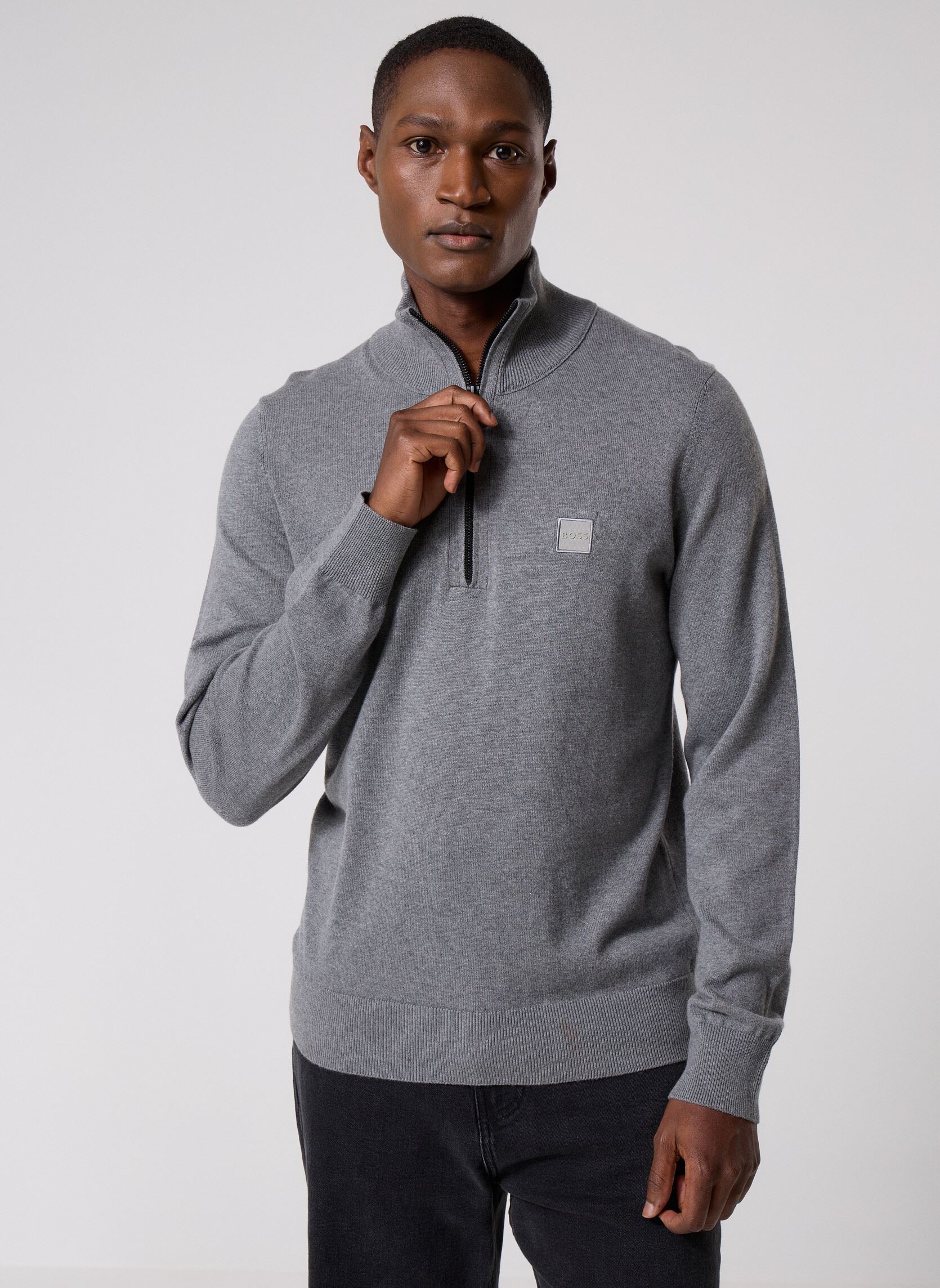 Sweat shirt BOSS Pull Kanobix Demi Zip Ecru EU