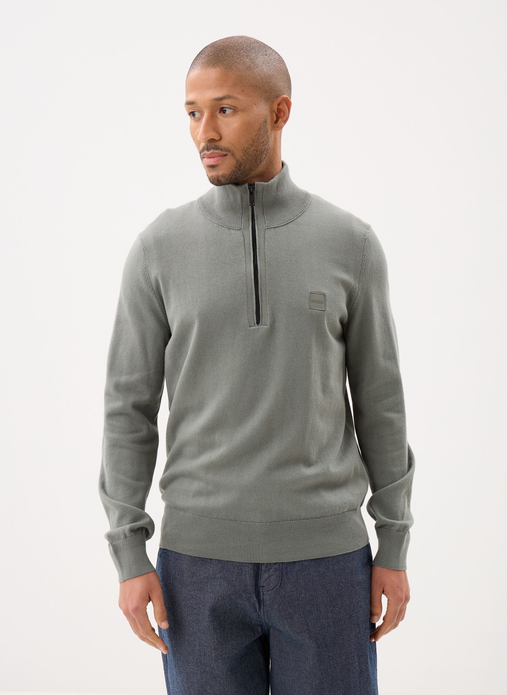 Sweat shirt BOSS Pull Kanobix Demi Zip Ecru EU