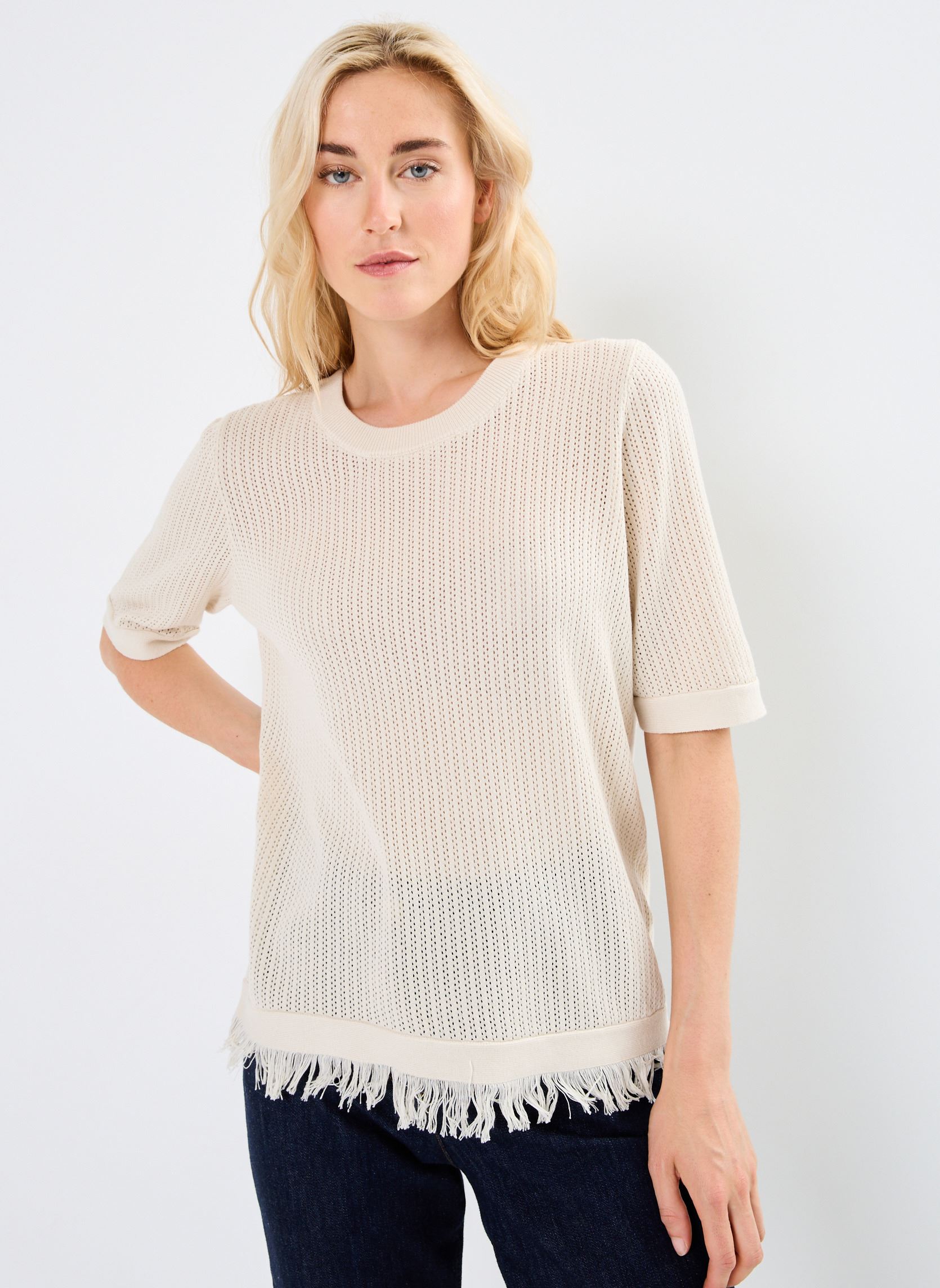 Camisetas de manga corta NUFRINGE PULLOVER mujer beige Nümph Camisetas de manga corta NUFRINGE PULLOVER mujer beige Sandshell Melange