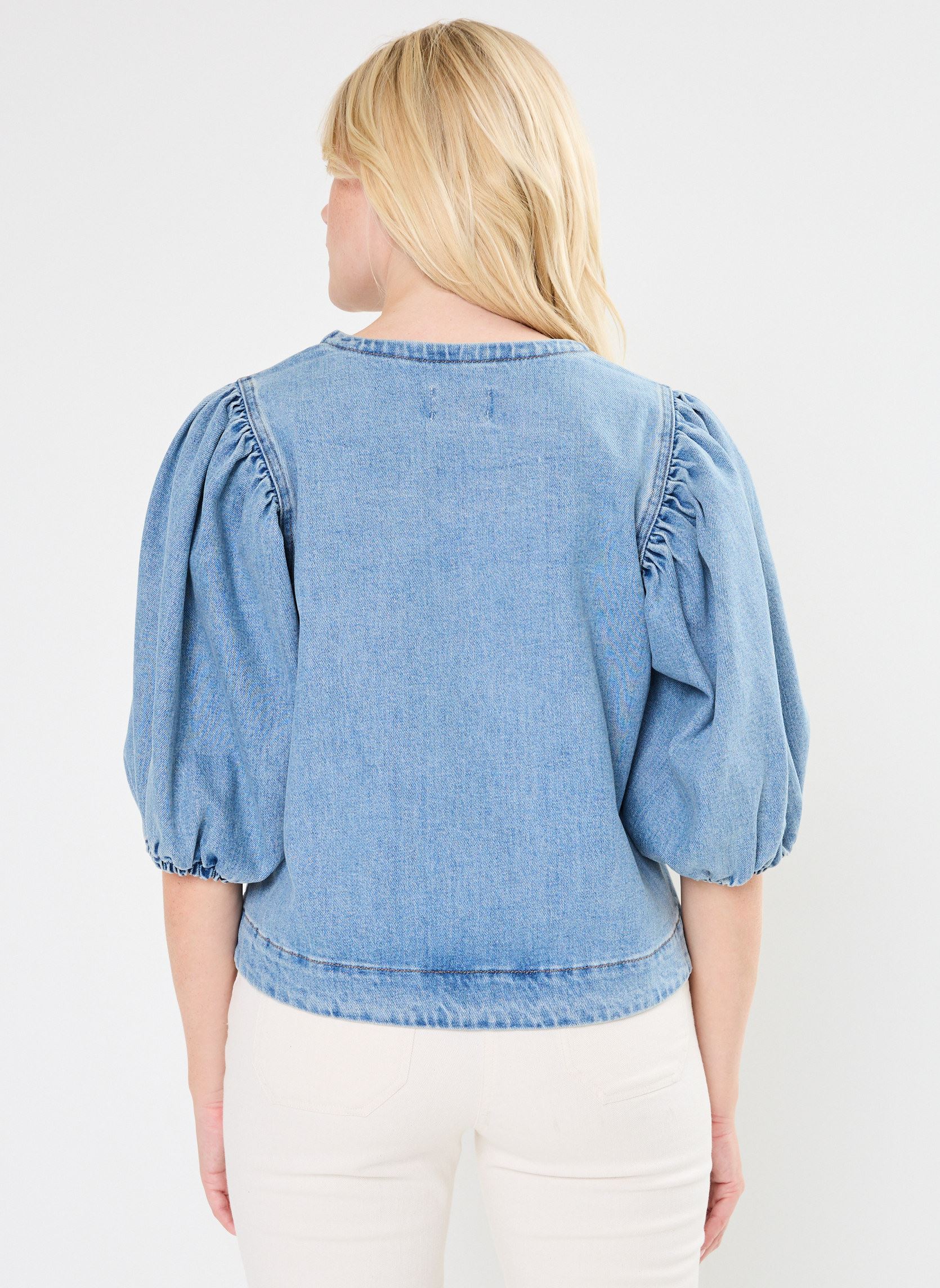 Kurzarm-Blusen NUTORONTO BLOUSE damen blau Nümph Kurzarm-Blusen NUTORONTO BLOUSE damen blau MEDIUM BLUE DENIM