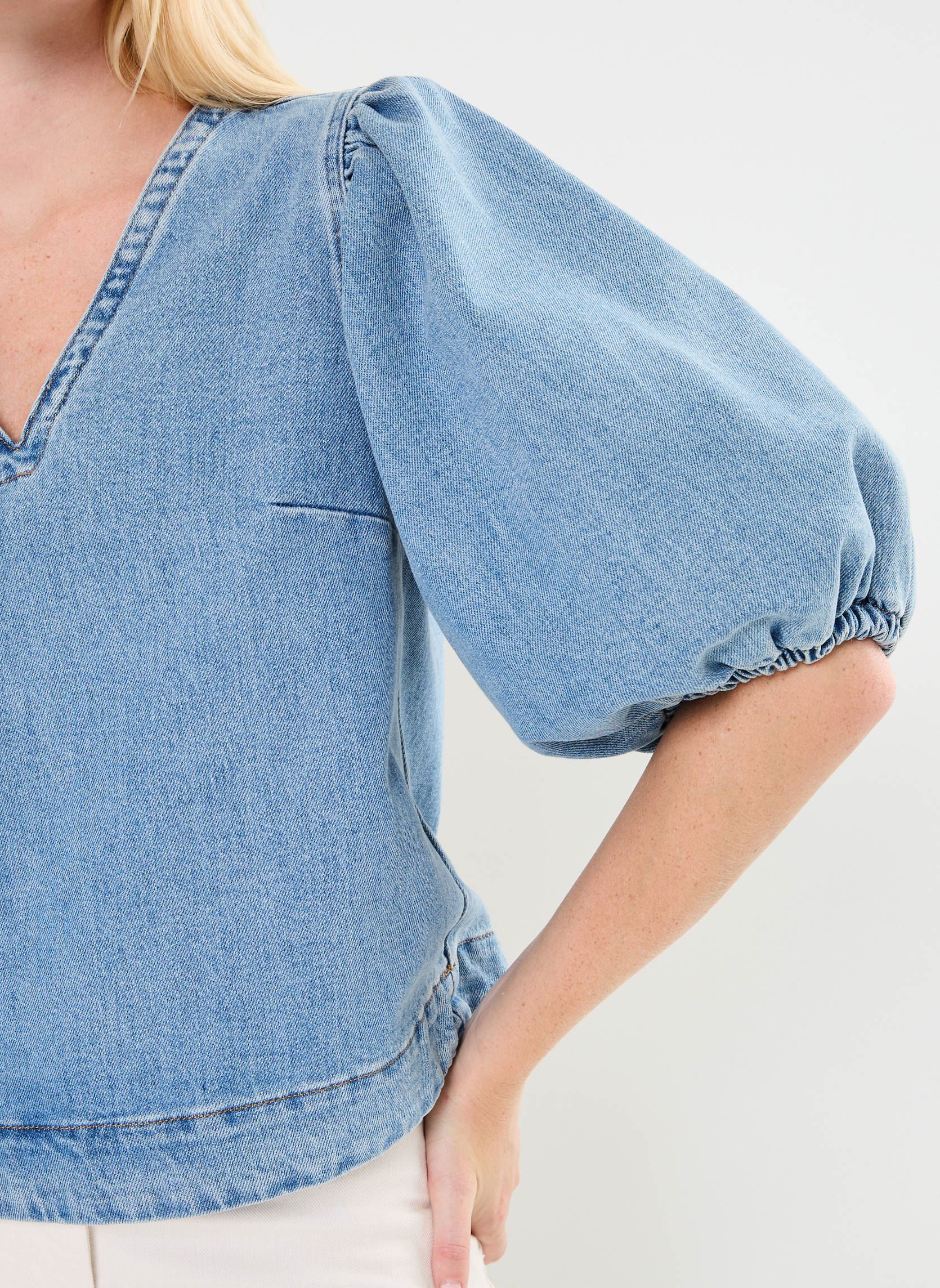 Kurzarm-Blusen NUTORONTO BLOUSE damen blau Nümph Kurzarm-Blusen NUTORONTO BLOUSE damen blau MEDIUM BLUE DENIM