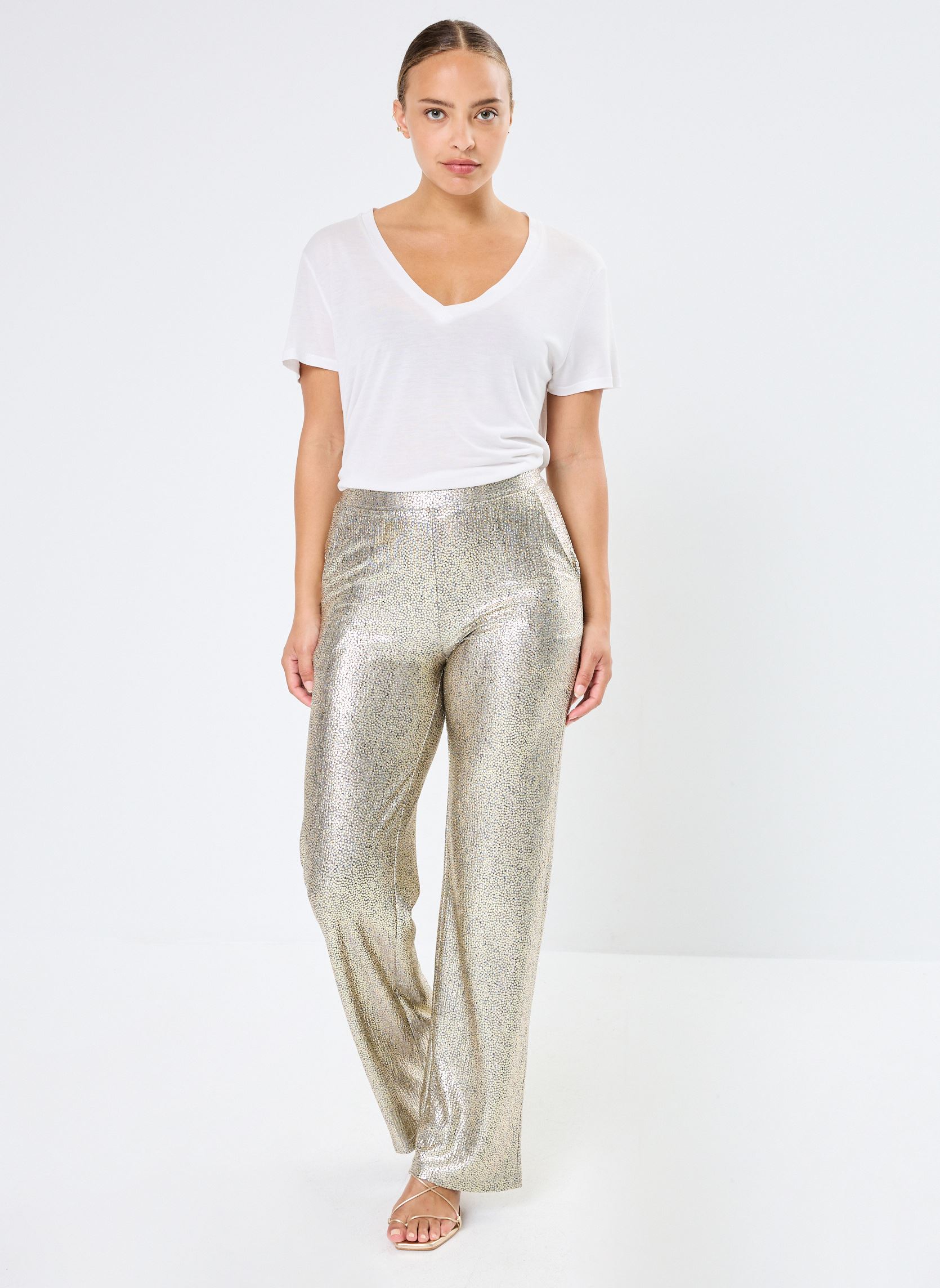Wijde broeken NUIDUN PANTS dames zilver Nümph Wijde broeken NUIDUN PANTS dames zilver Silver