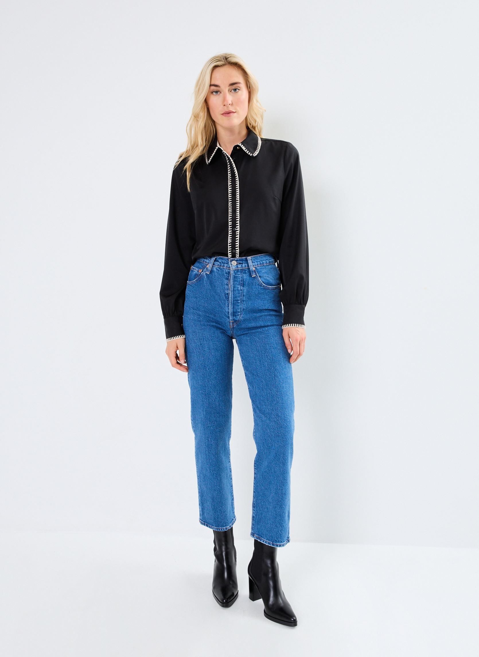 Langarm-Hemden NUDARBY SHIRT damen schwarz Nümph Langarm-Hemden NUDARBY SHIRT damen schwarz CAVIAR