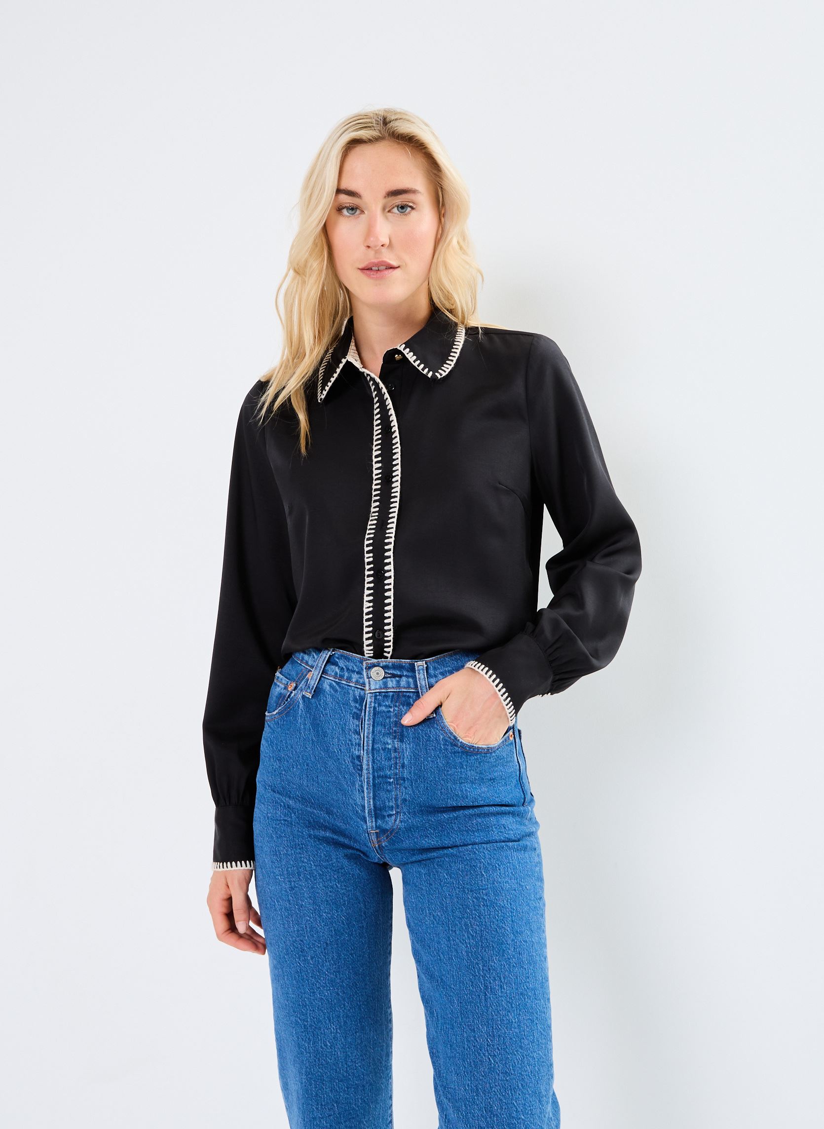 Langarm-Hemden NUDARBY SHIRT damen schwarz Nümph Langarm-Hemden NUDARBY SHIRT damen schwarz CAVIAR