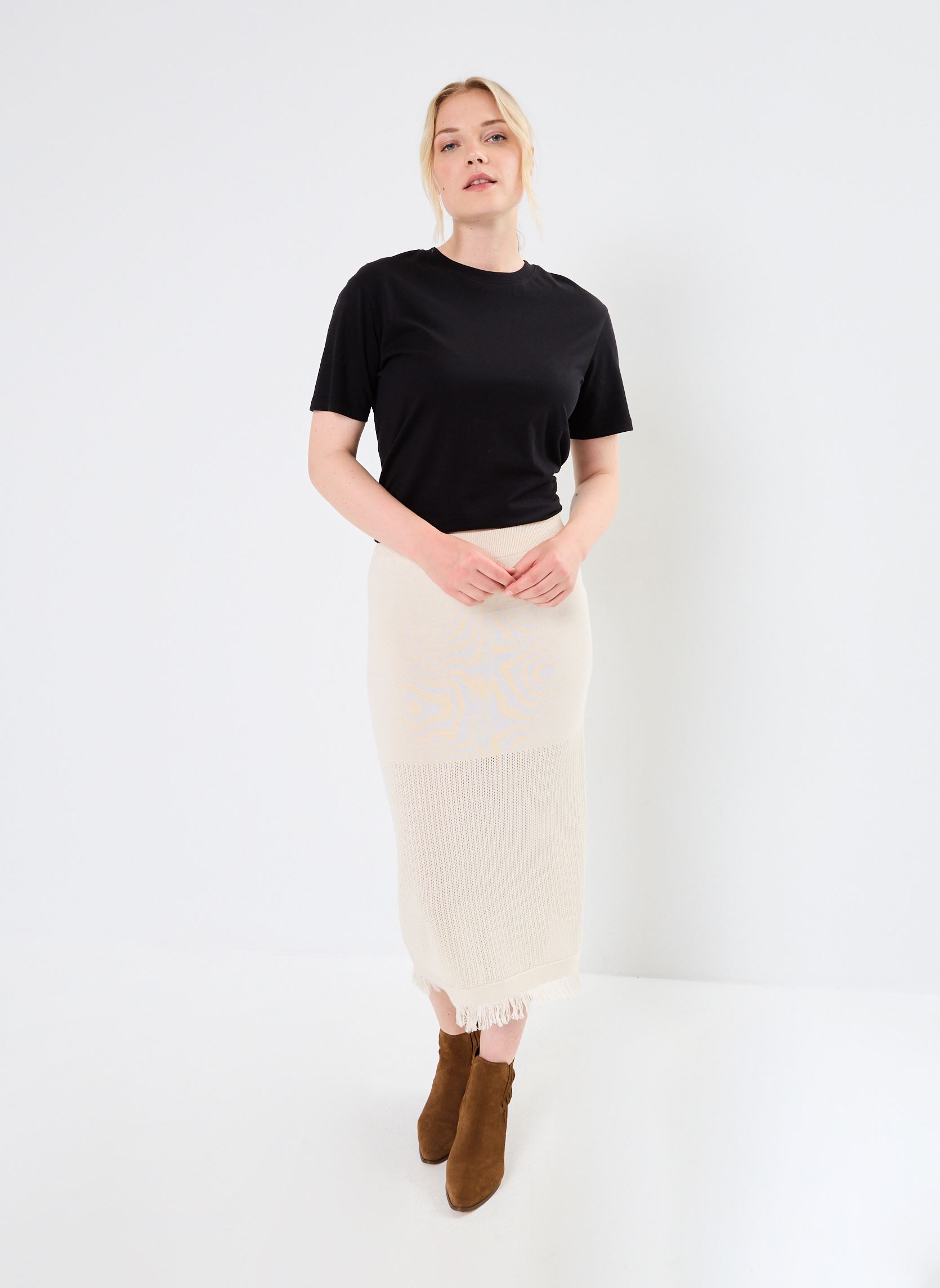 Jupes mi-longues NUFRINGE SKIRT femme beige Nümph Jupes mi-longues NUFRINGE SKIRT femme beige Sandshell Melange