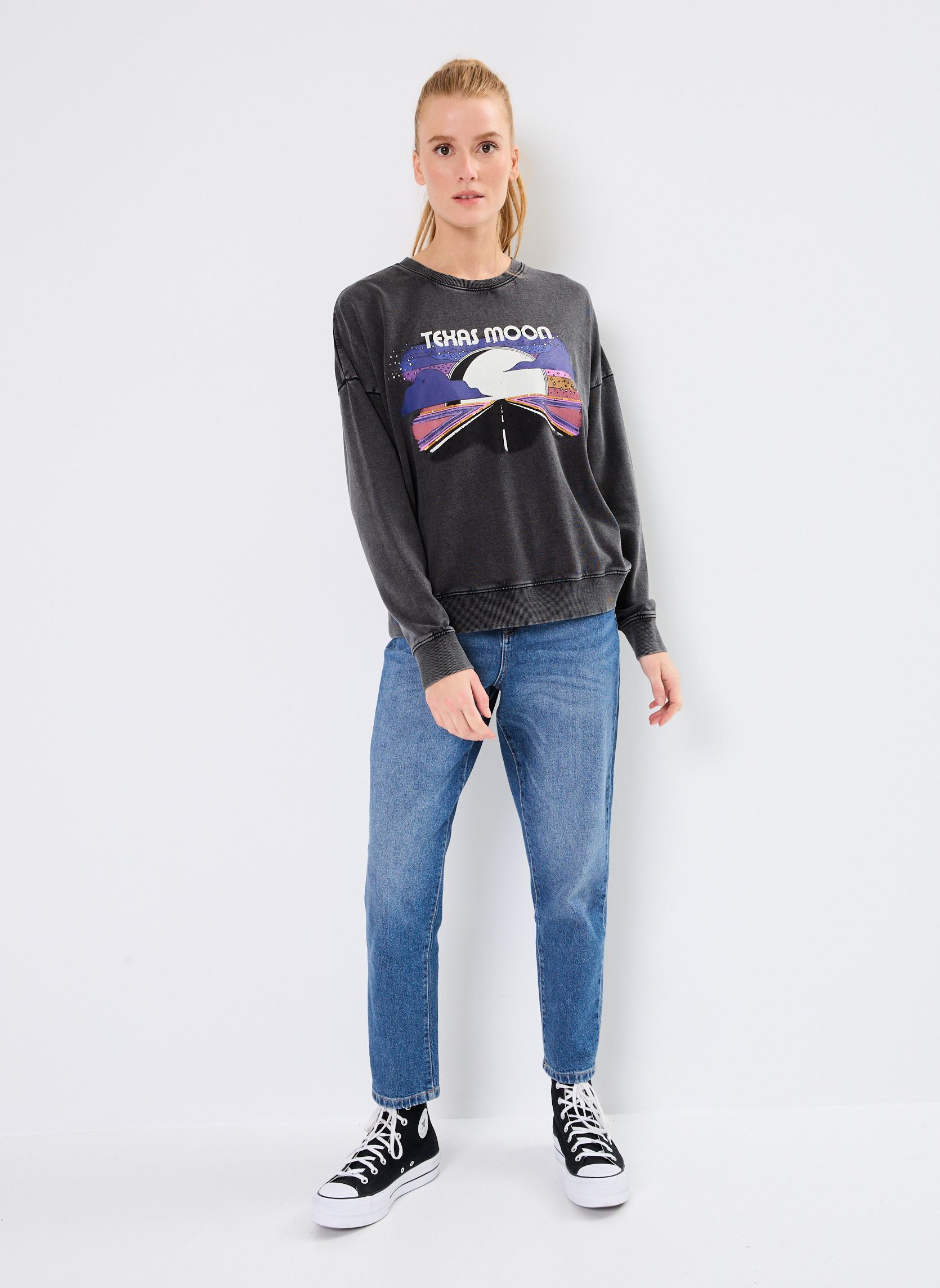 Sweater SWH2404 SWEAT dames grijs Five Jeans Sweater SWH2404 SWEAT dames grijs STEEL