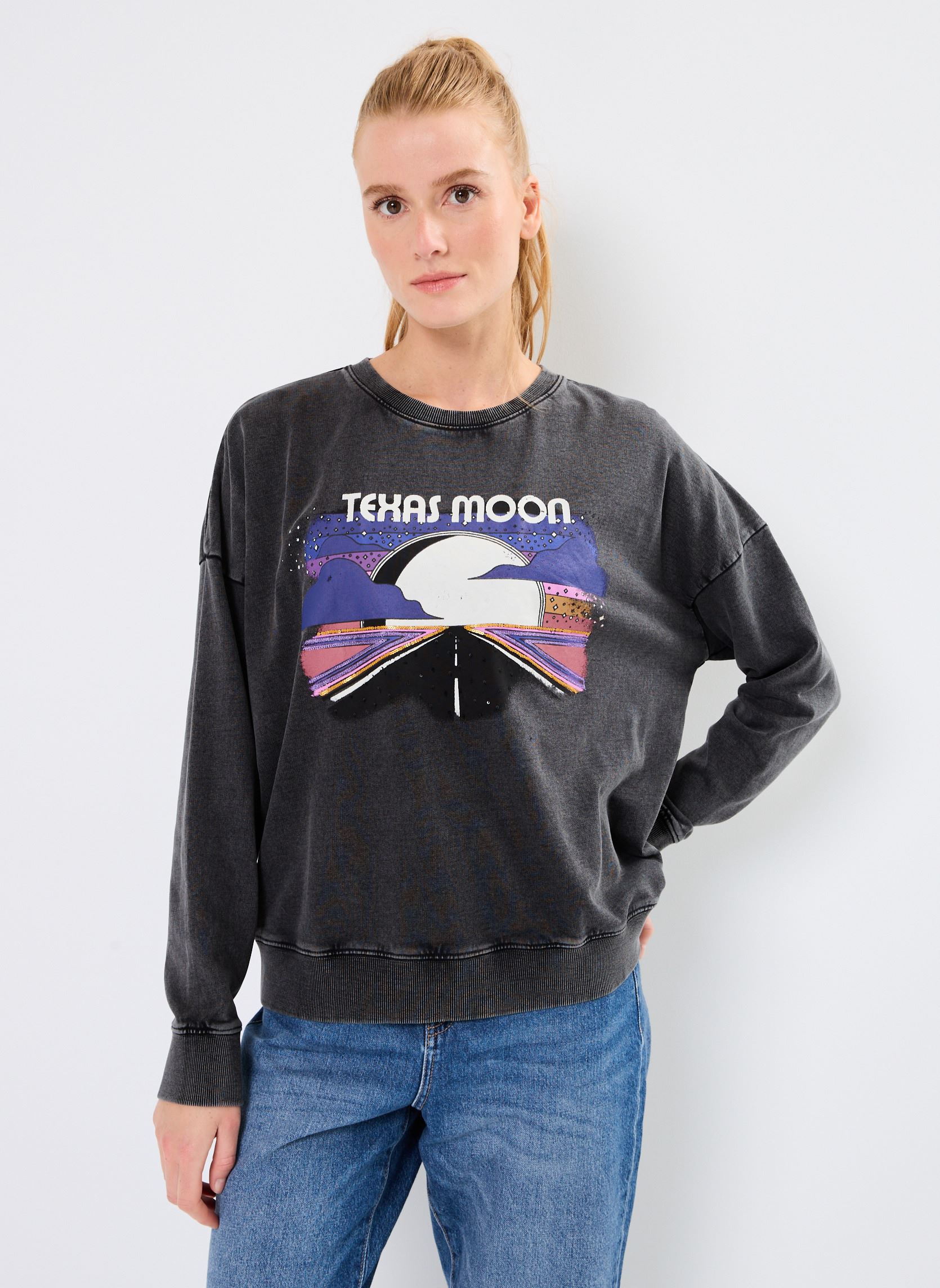 Sweater SWH2404 SWEAT dames grijs Five Jeans Sweater SWH2404 SWEAT dames grijs STEEL