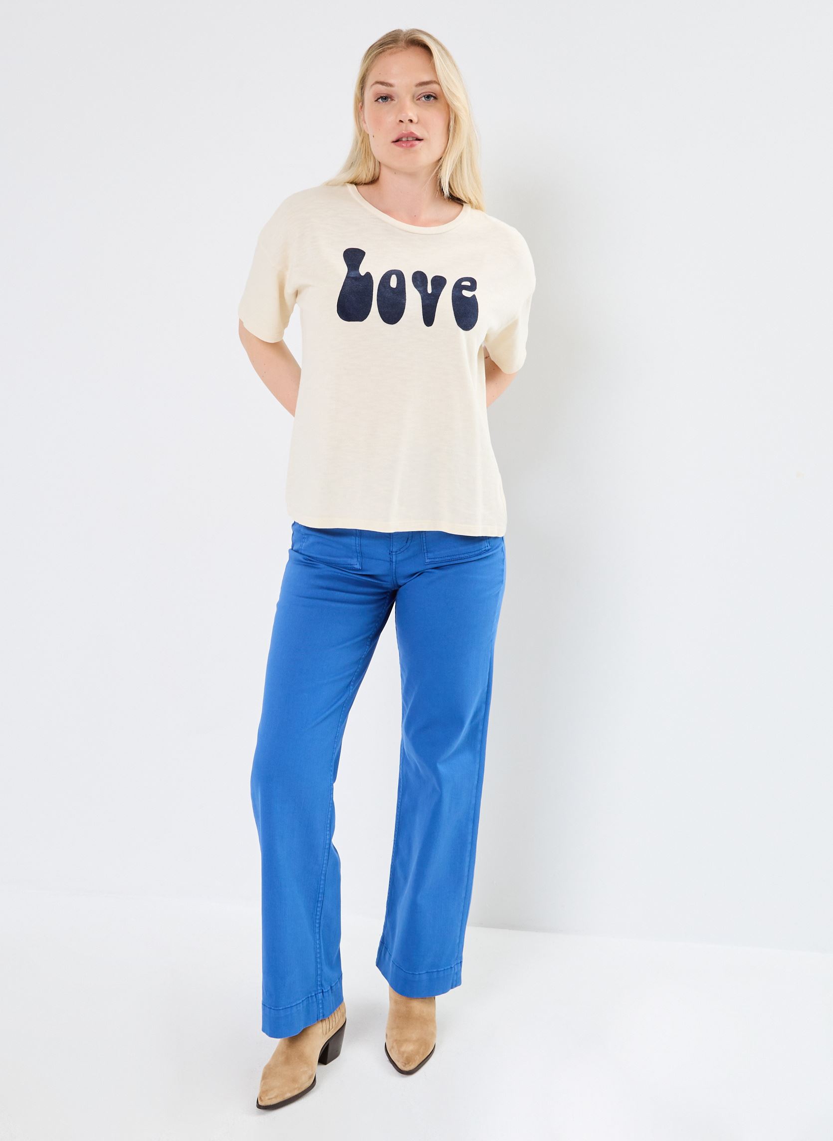 Tee-shirts manches courtes TSH2402 TEE SHIRT femme blanc Five Jeans Tee-shirts manches courtes TSH2402 TEE SHIRT femme blanc RICOTTA/ABYSS