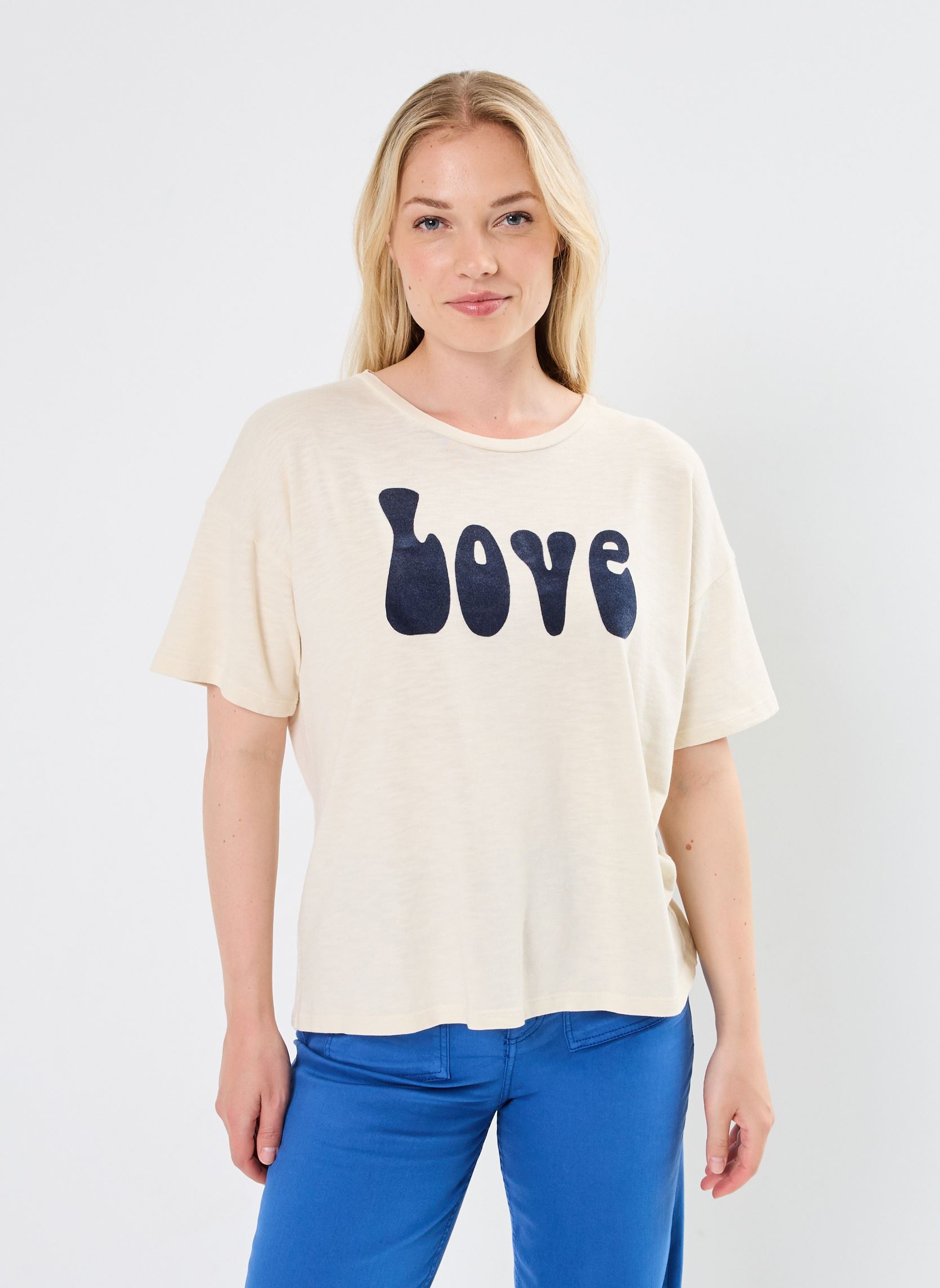 Tee-shirts manches courtes TSH2402 TEE SHIRT femme blanc Five Jeans Tee-shirts manches courtes TSH2402 TEE SHIRT femme blanc RICOTTA/ABYSS