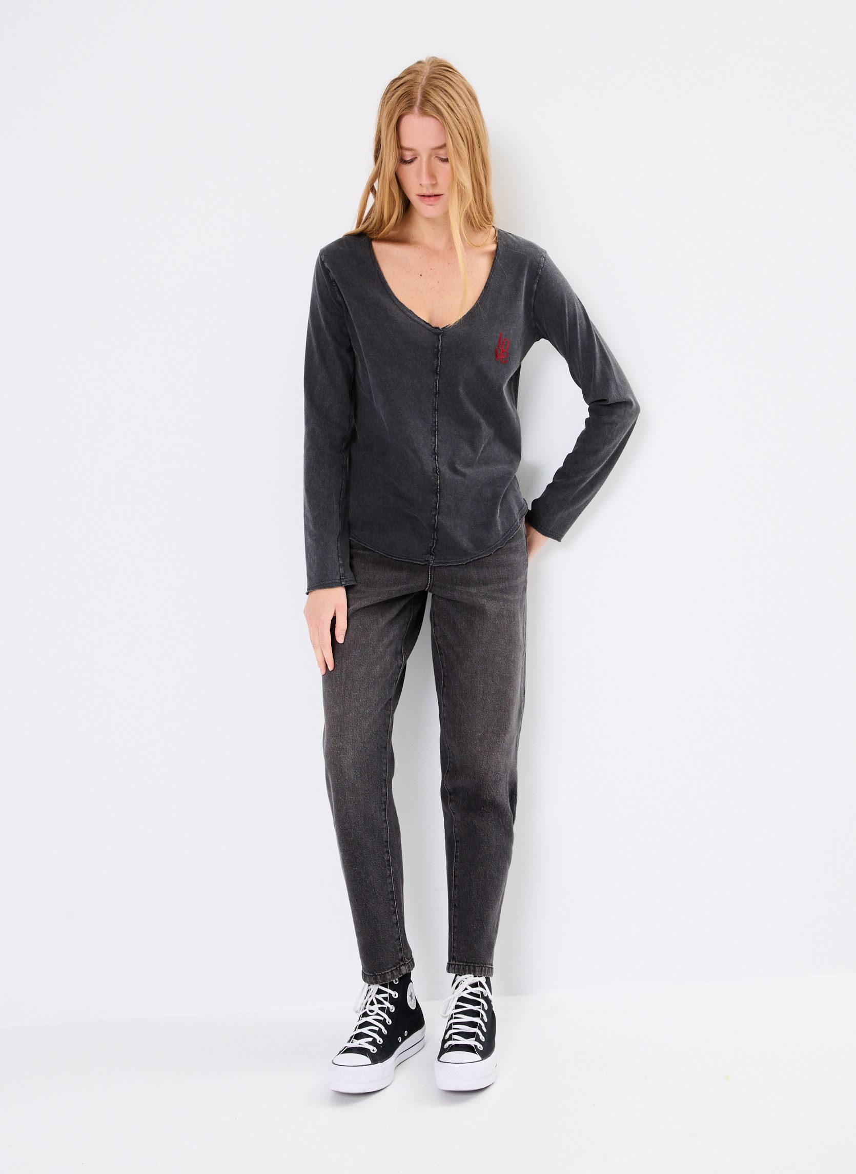 Tee-shirts manches longues TSH2403 TEE SHIRT femme gris Five Jeans Tee-shirts manches longues TSH2403 TEE SHIRT femme gris STEEL