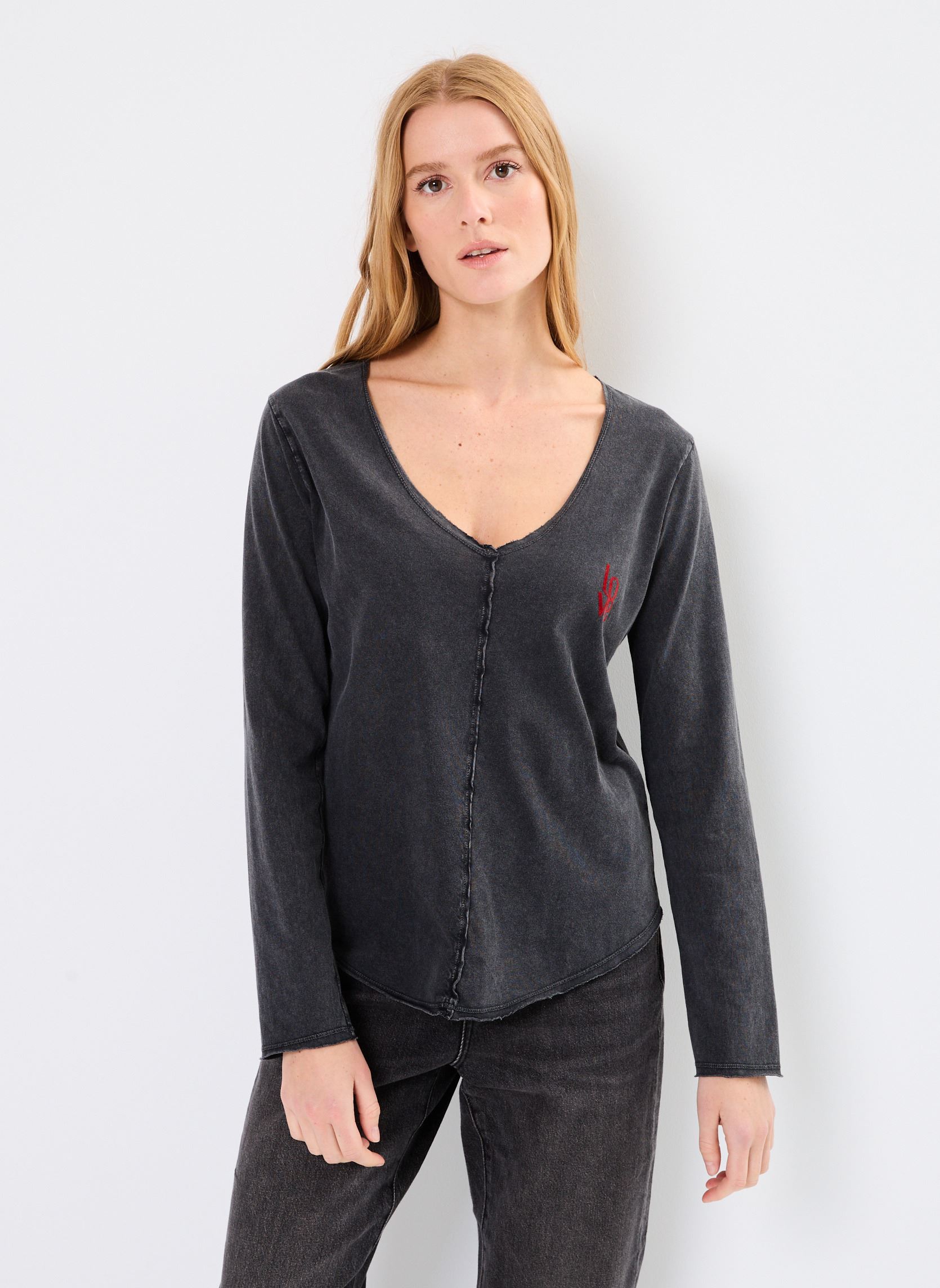 Tee-shirts manches longues TSH2403 TEE SHIRT femme gris Five Jeans Tee-shirts manches longues TSH2403 TEE SHIRT femme gris STEEL