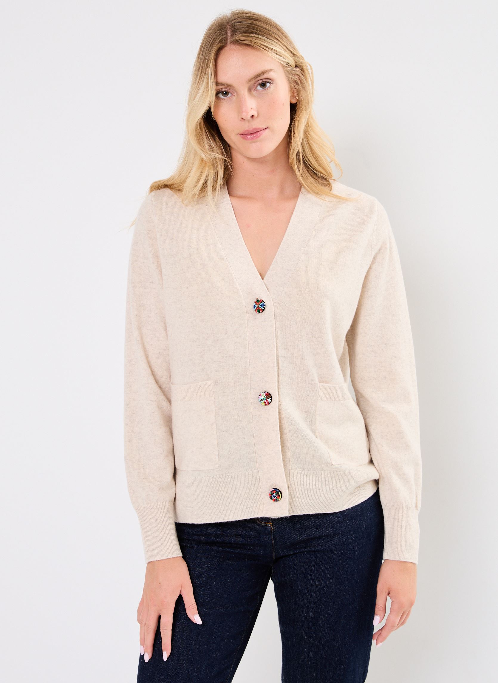 Strickjacken und Westen GILET POCHES KATIE damen beige Stella Forest Strickjacken und Westen GILET POCHES KATIE damen beige Cappuccino