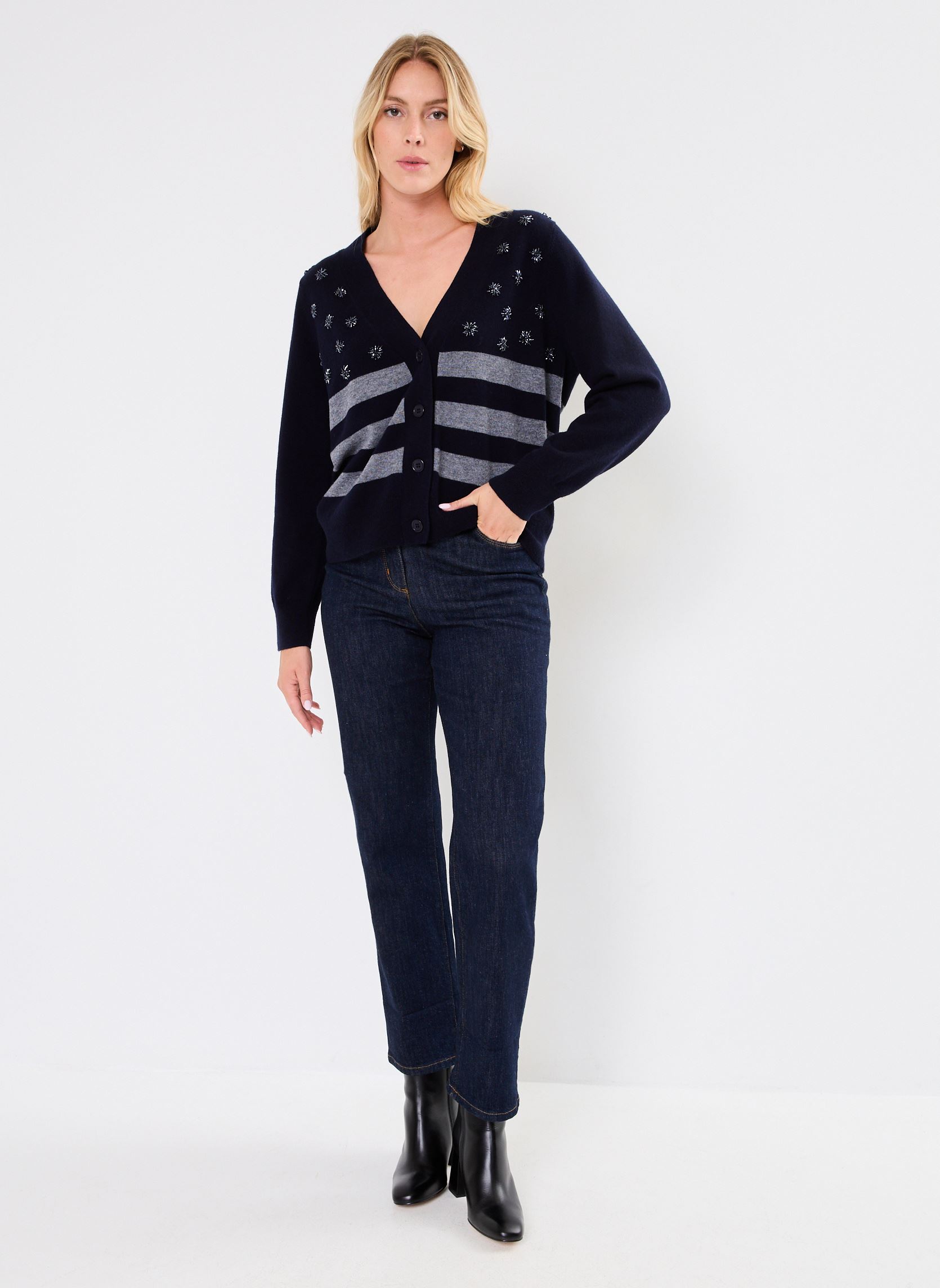 Gilets GILET RAYE BRODE LILOU femme bleu Stella Forest Gilets GILET RAYE BRODE LILOU femme bleu Nuit