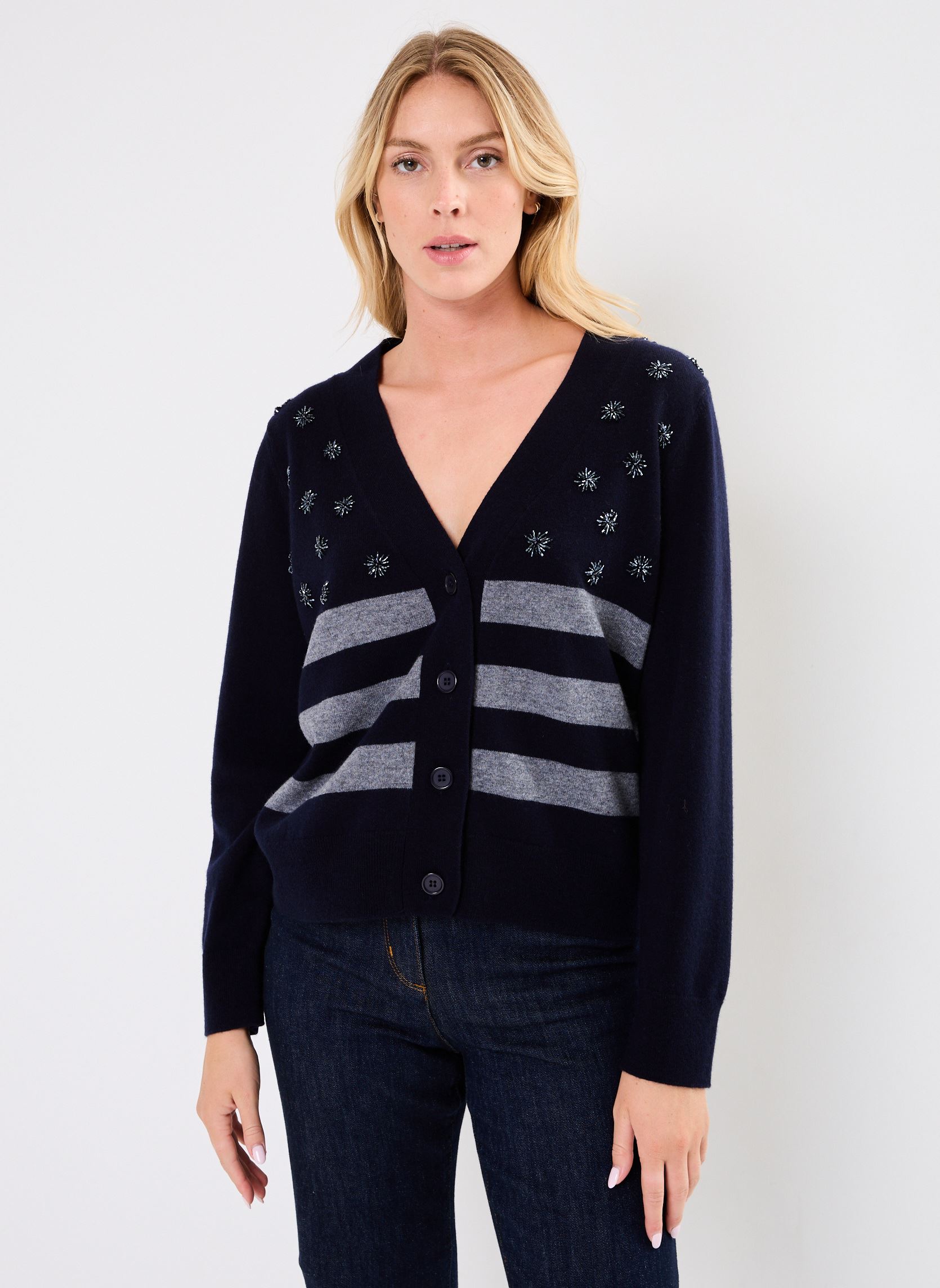 Gilets GILET RAYE BRODE LILOU femme bleu Stella Forest Gilets GILET RAYE BRODE LILOU femme bleu Nuit