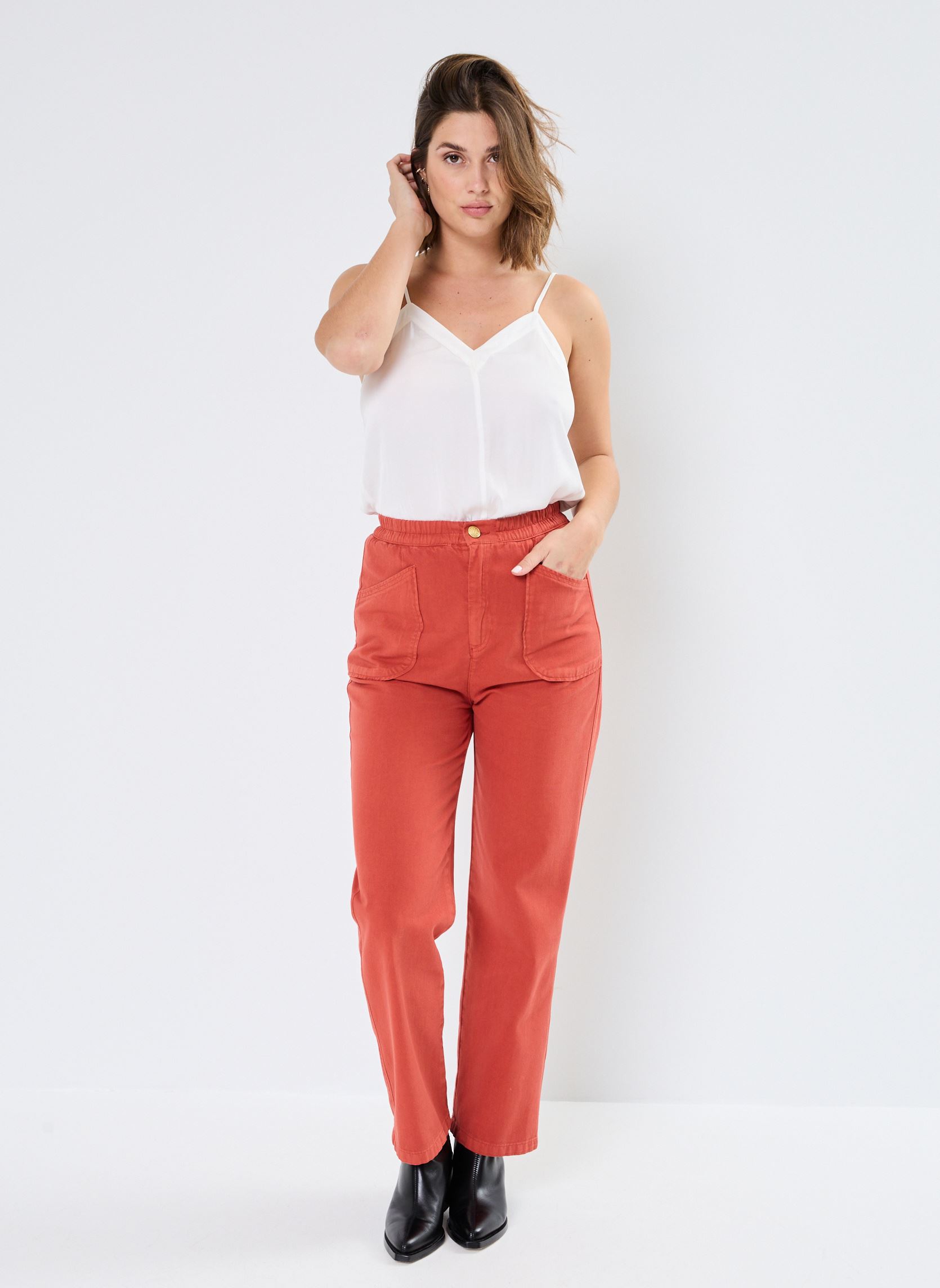 Pantalons droit PANTALON ELASTIQUE BLAIRE femme orange Stella Forest Pantalons droit PANTALON ELASTIQUE BLAIRE femme orange TERRACOTTA