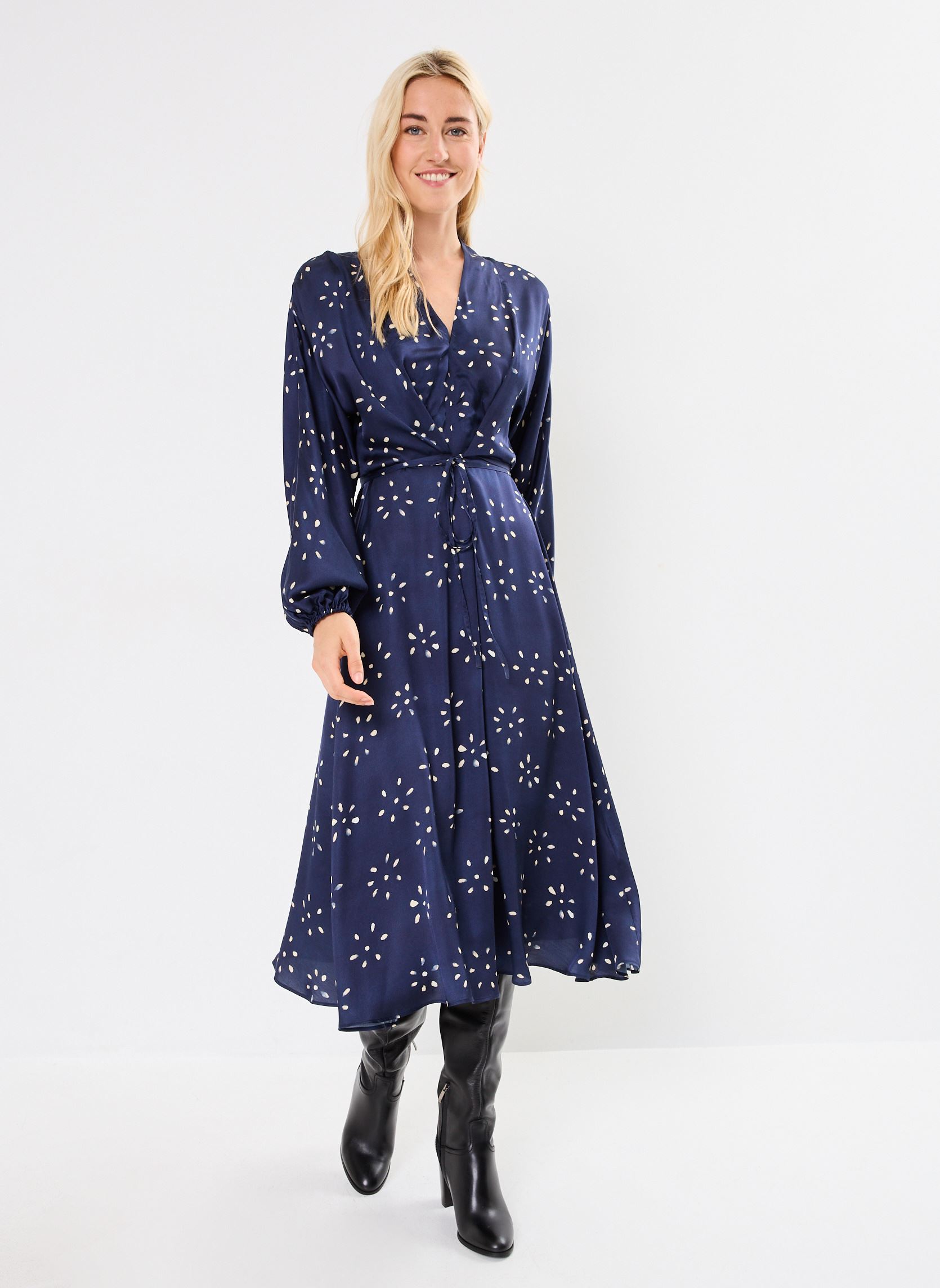 Robes longues ROBE CEINTUREE NAIMA femme bleu Stella Forest Robes longues ROBE CEINTUREE NAIMA femme bleu INDIGO